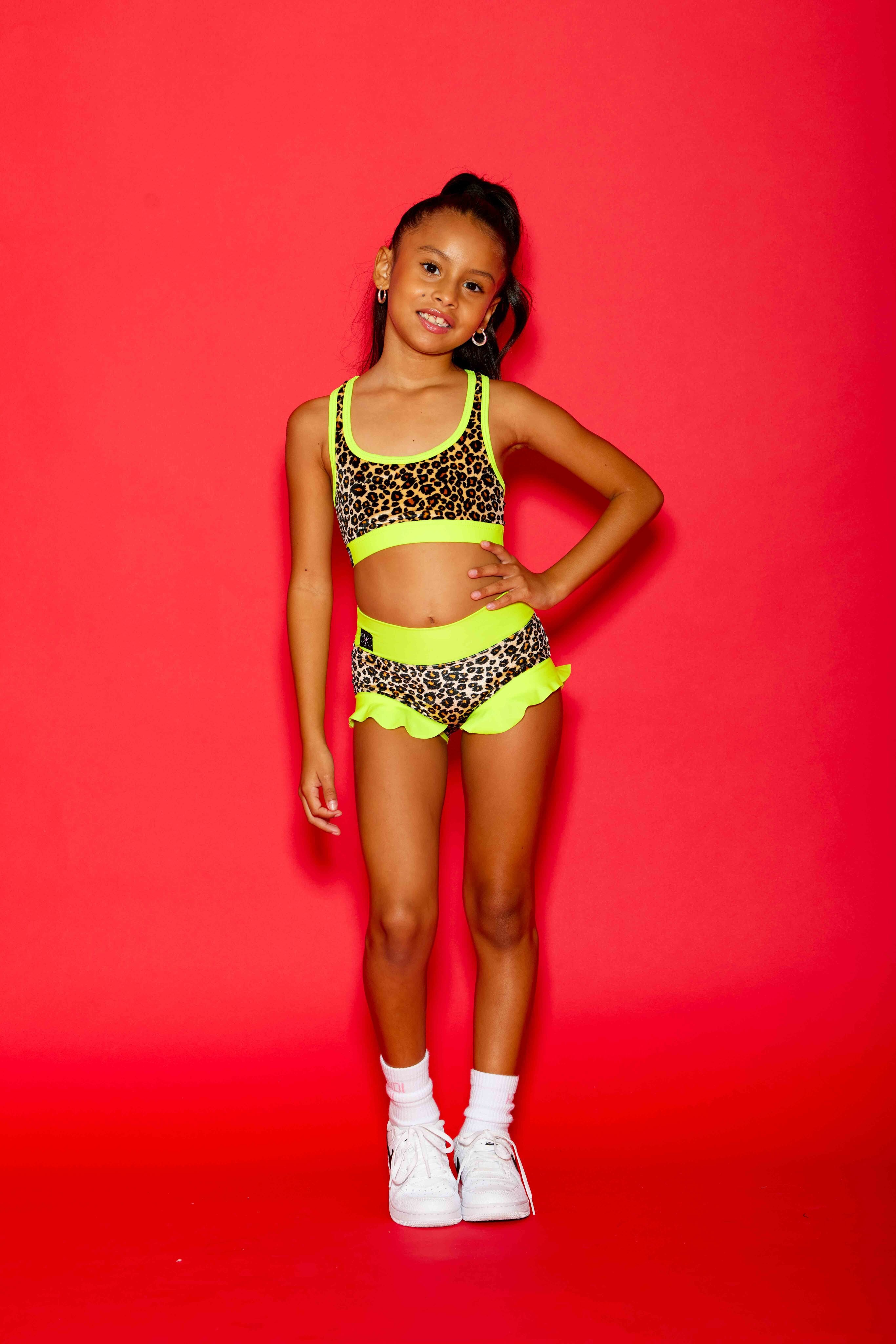 Lolita Bra Top - Cheetah Velvet/Neon Yellow - Ready To Ship