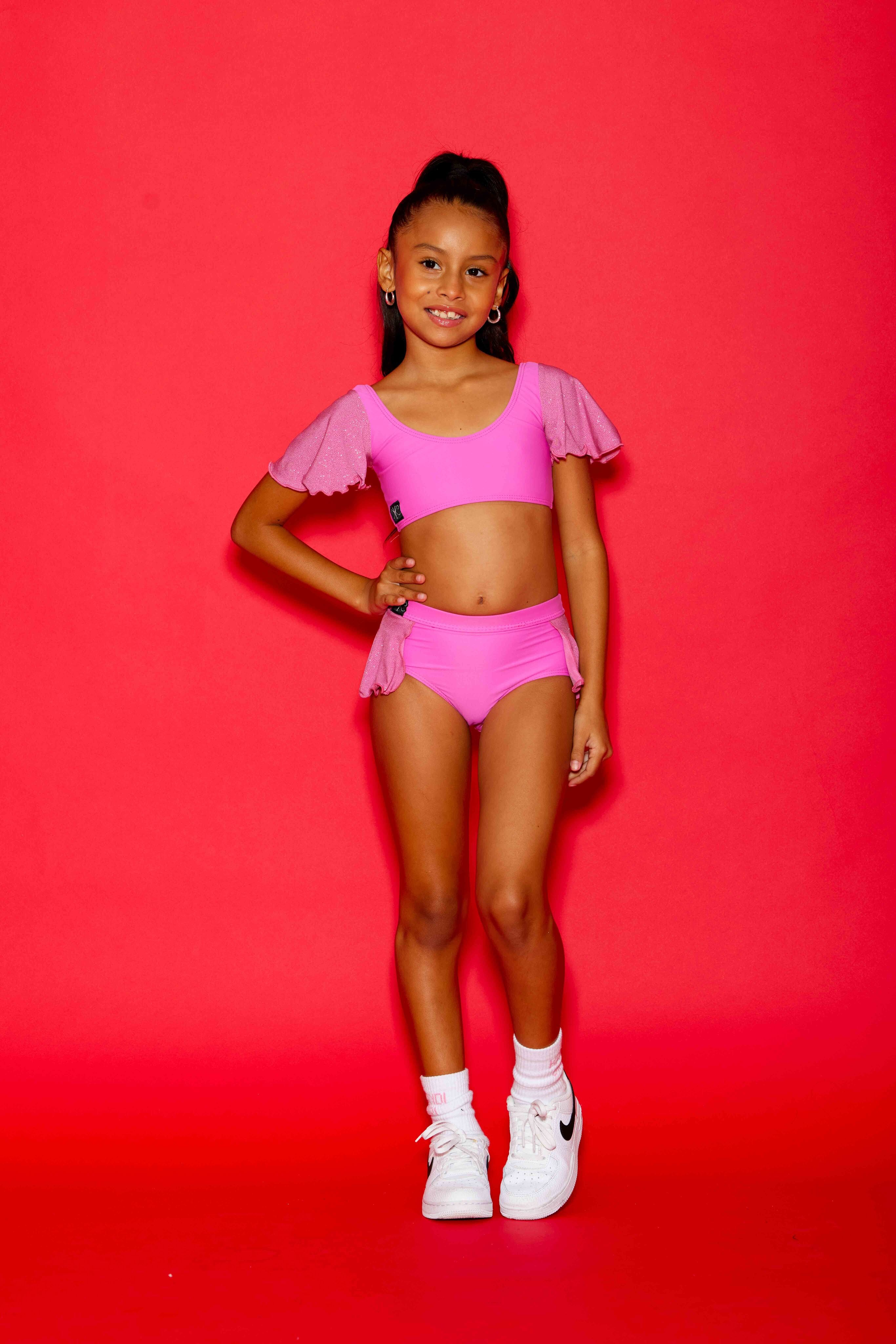 Flutter Glitter Bra Top - Blossom Pink Glitter - Ready to Ship