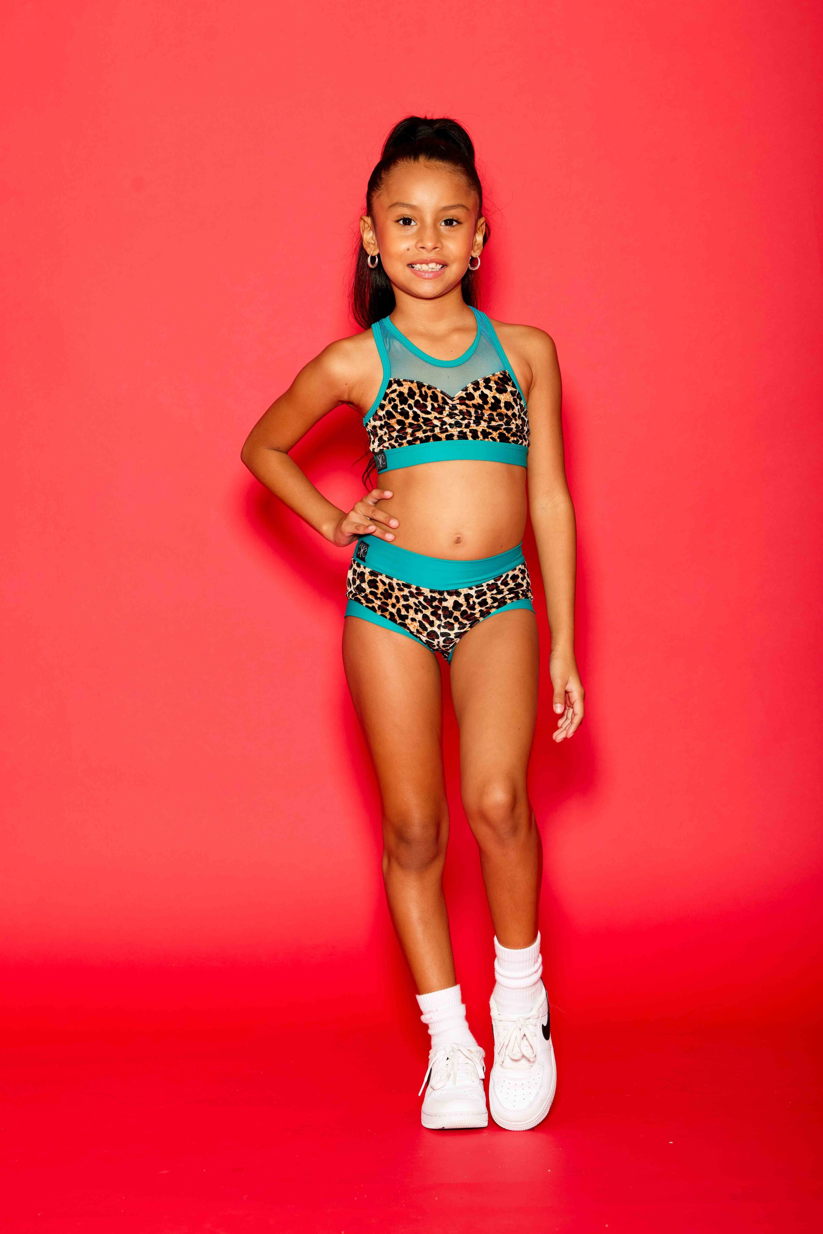 Cheetah Girl Bra Top - Cheetah Velvet/Jade - Ready to Ship