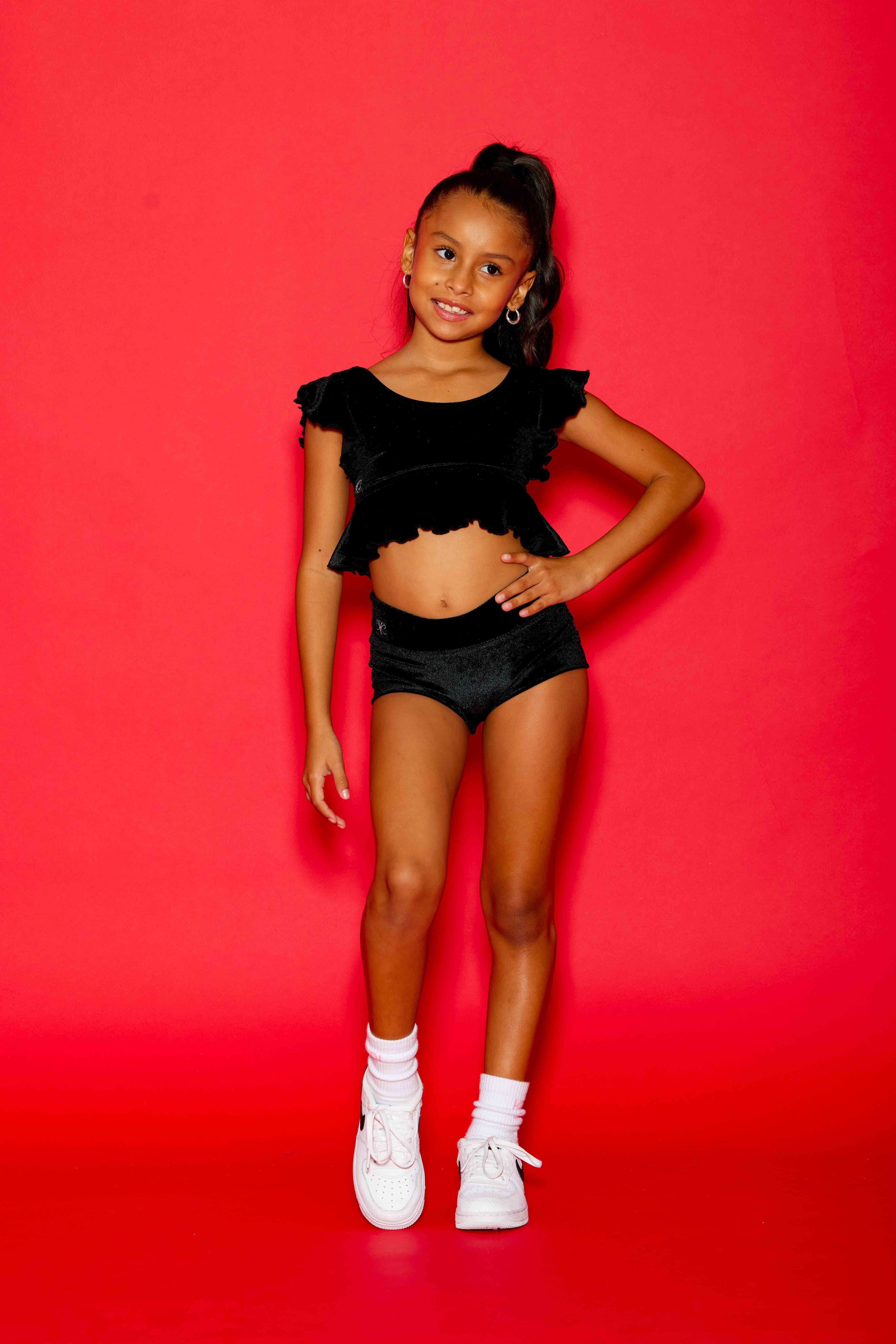 All Dolled Up Crop Top - Black Velvet - Ready To Ship