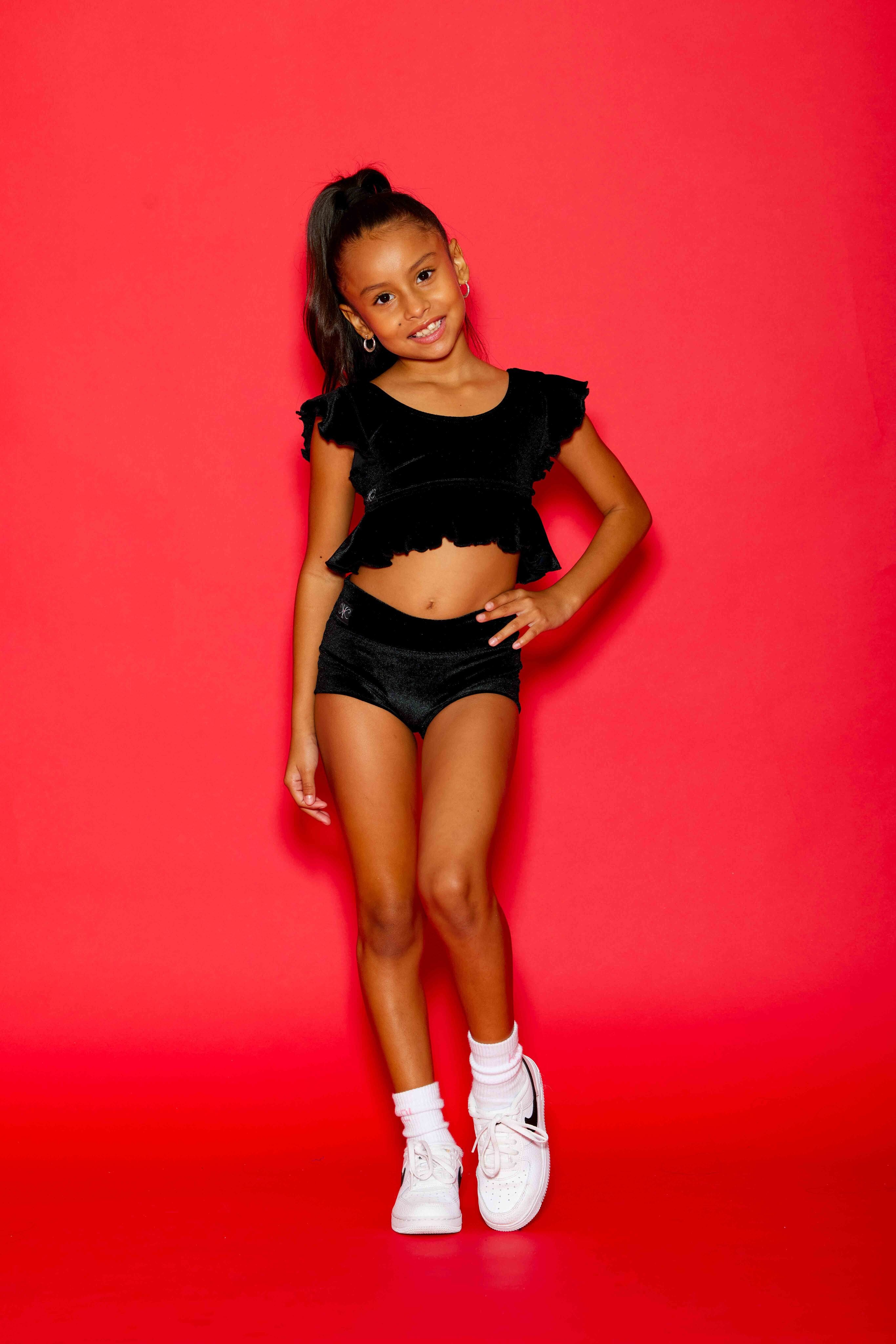 All Dolled Up Crop Top - Black Velvet - Ready To Ship