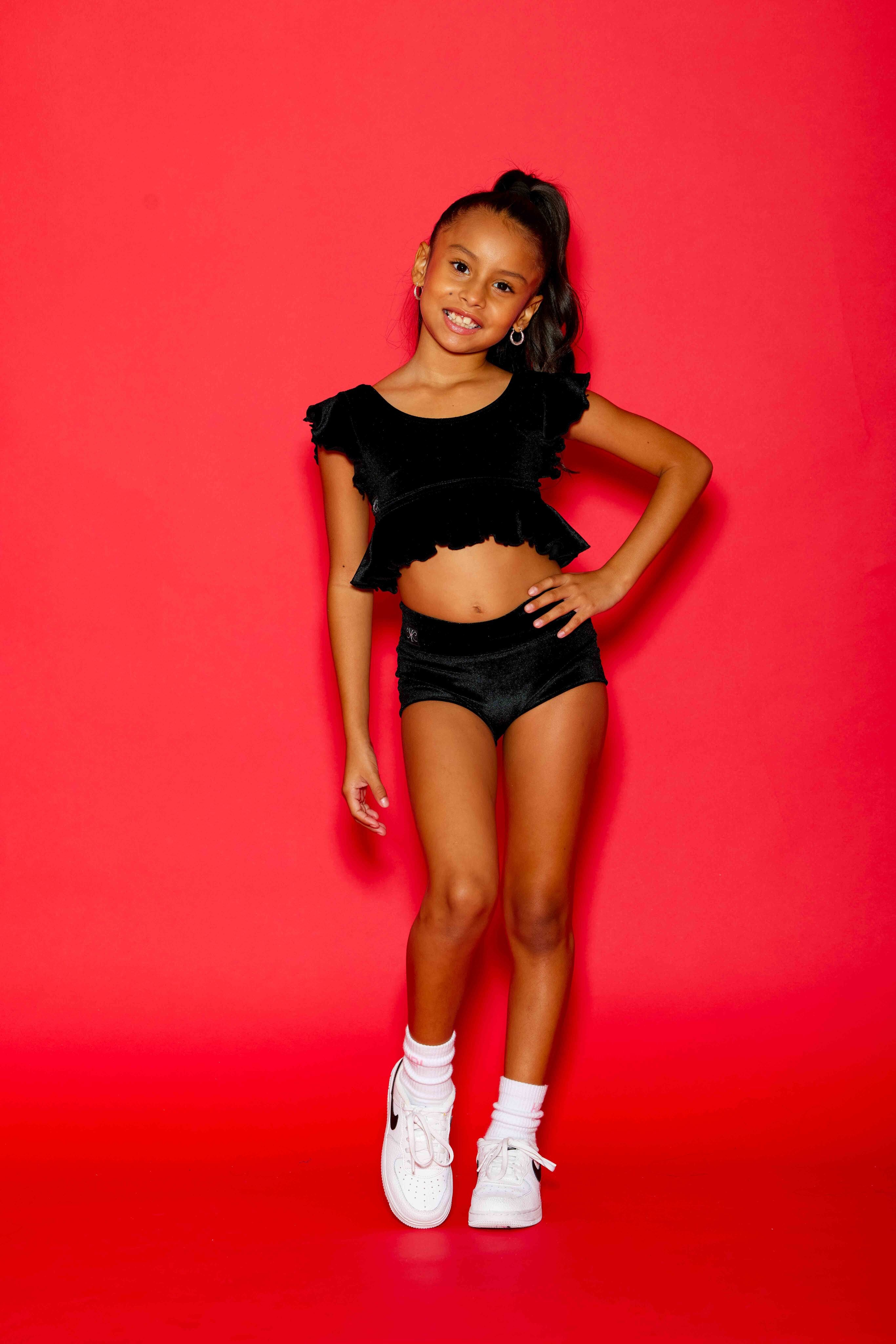 All Dolled Up Crop Top - Black Velvet - Ready To Ship