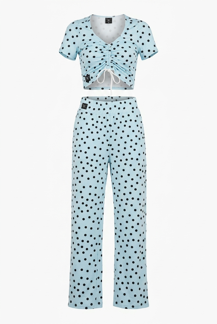 5th Ave Pant - Baby Blue/Black Polka Dot