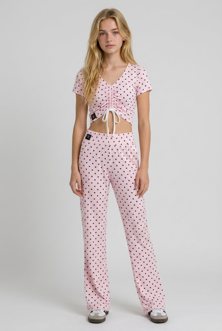5th Ave Crop Top - Pink/Brown Polka Dot
