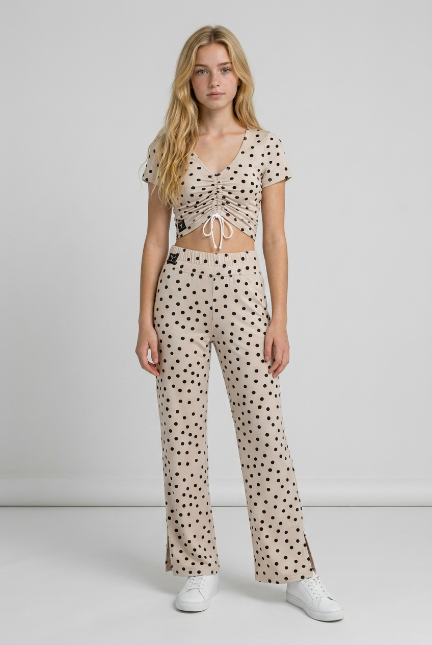 5th Ave Crop Top - Sand/Black Polka Dot