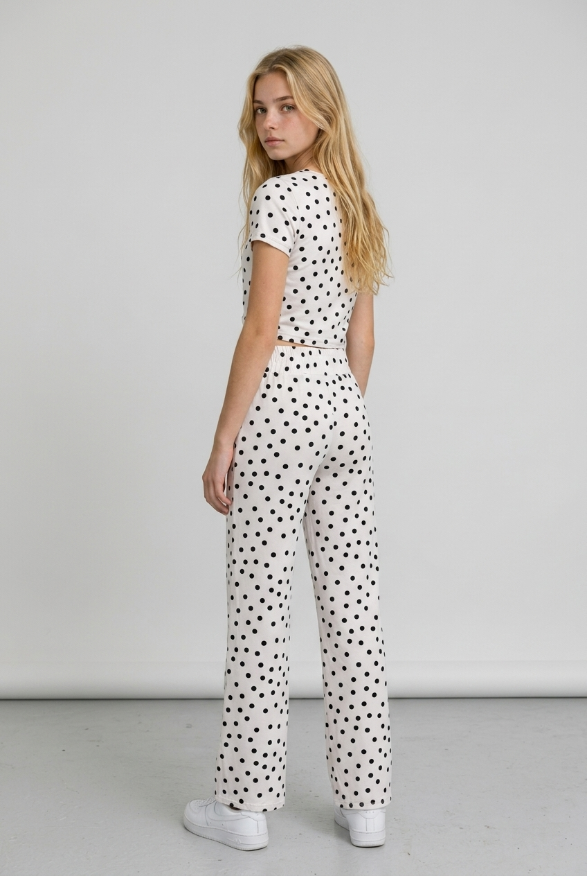 5th Ave Crop Top - Sand/Black Polka Dot
