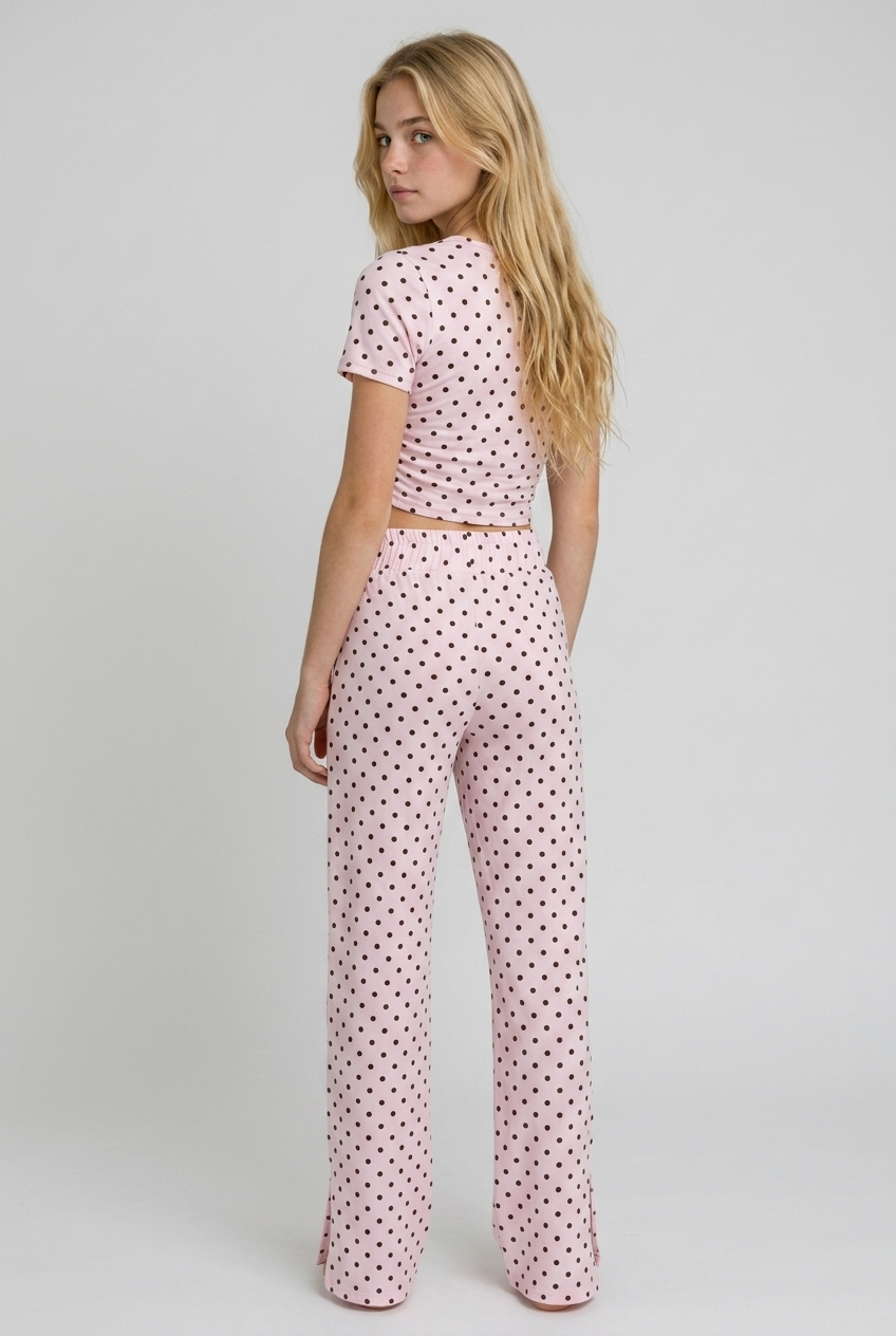 5th Ave Crop Top - Pink/Brown Polka Dot
