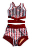 Criss Cross Bra Top - Red/White Sparkle Stripes - Ready to Ship