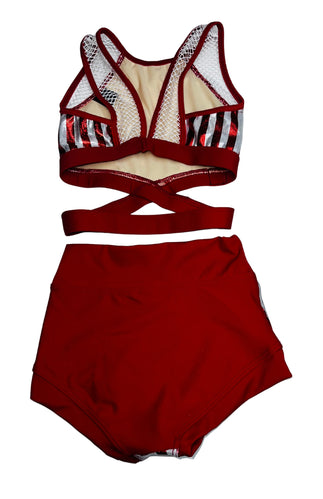 Criss Cross Bra Top - Red/White Sparkle Stripes - Ready to Ship