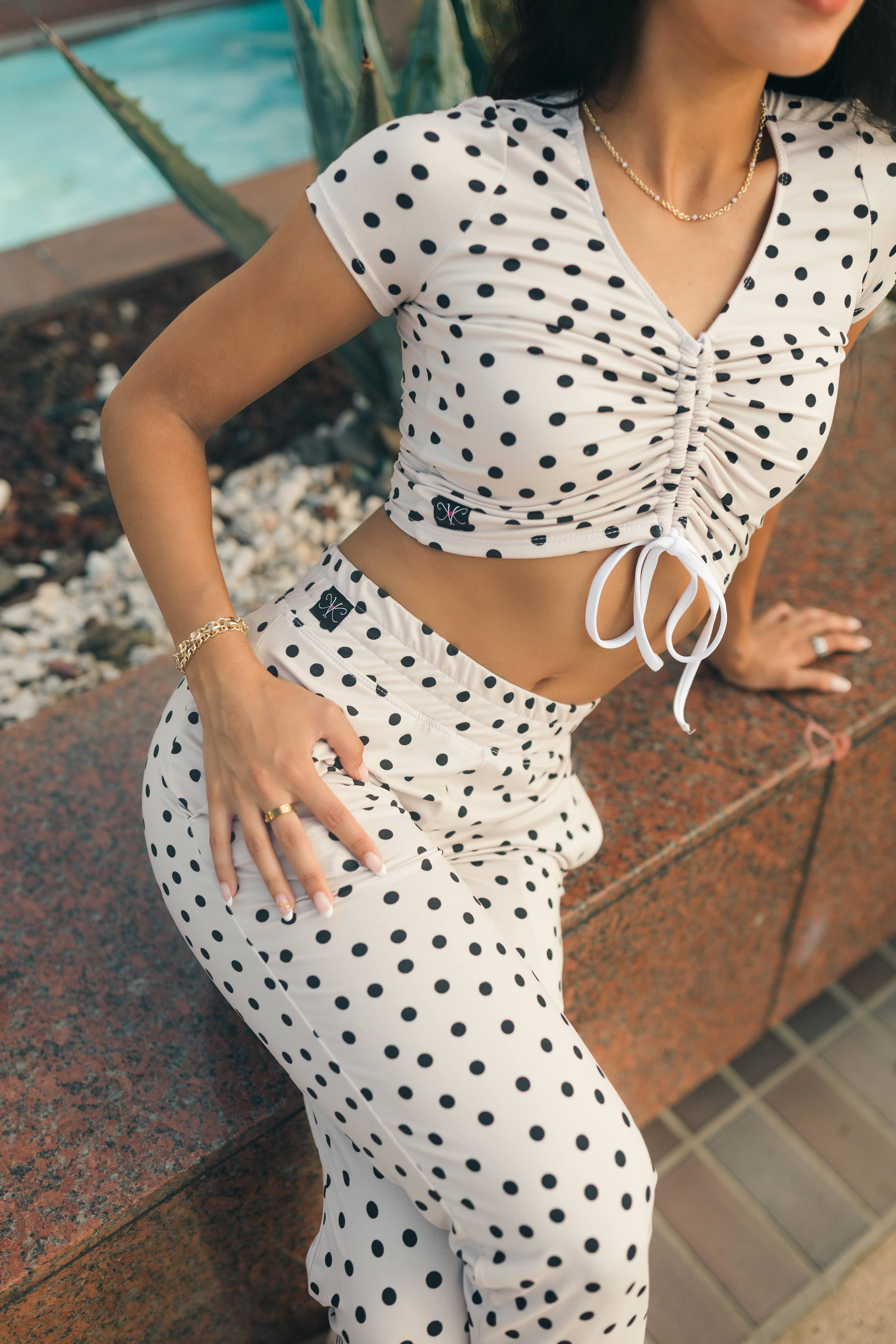 5th Ave Crop Top - Sand/Black Polka Dot