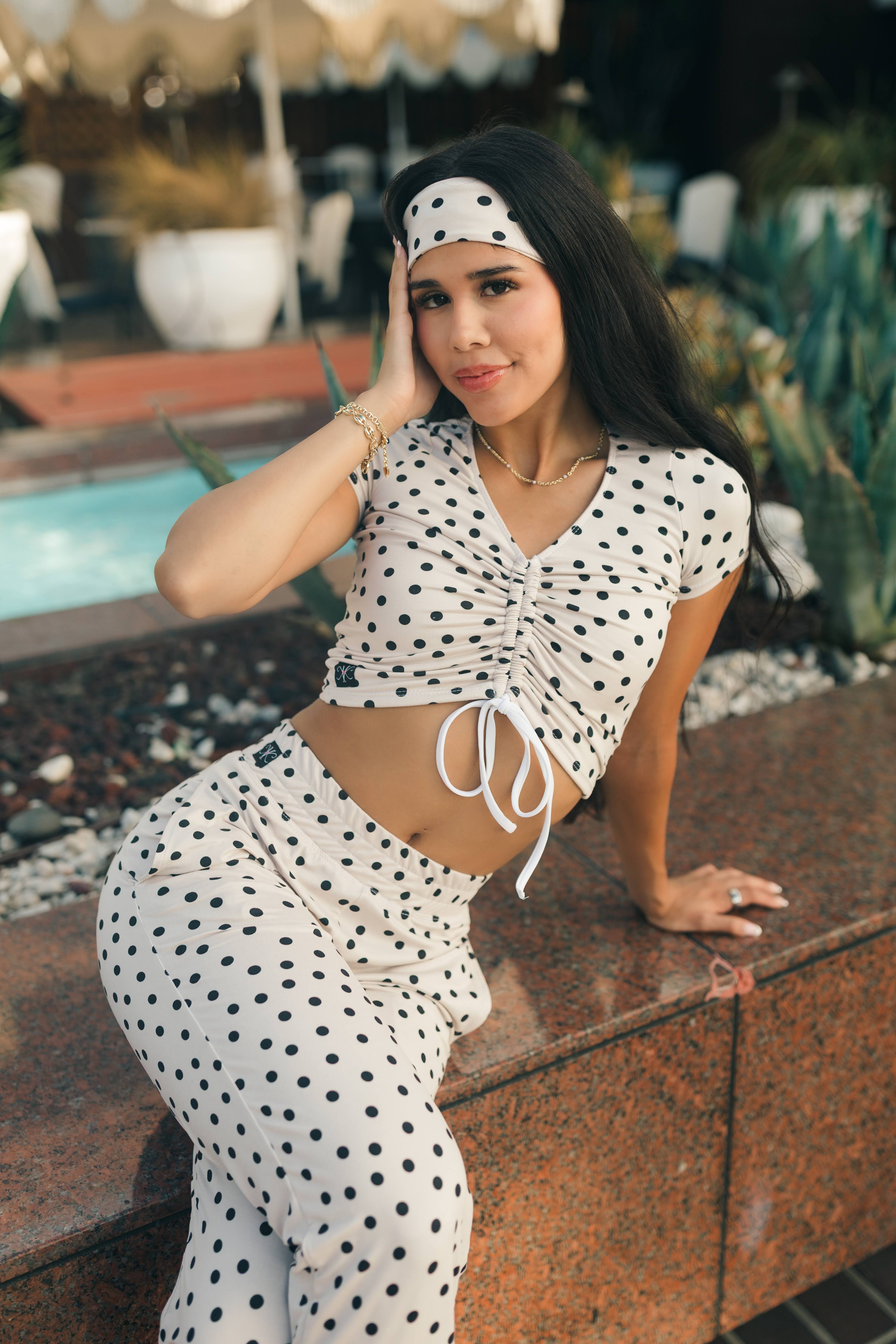 5th Ave Crop Top - Sand/Black Polka Dot