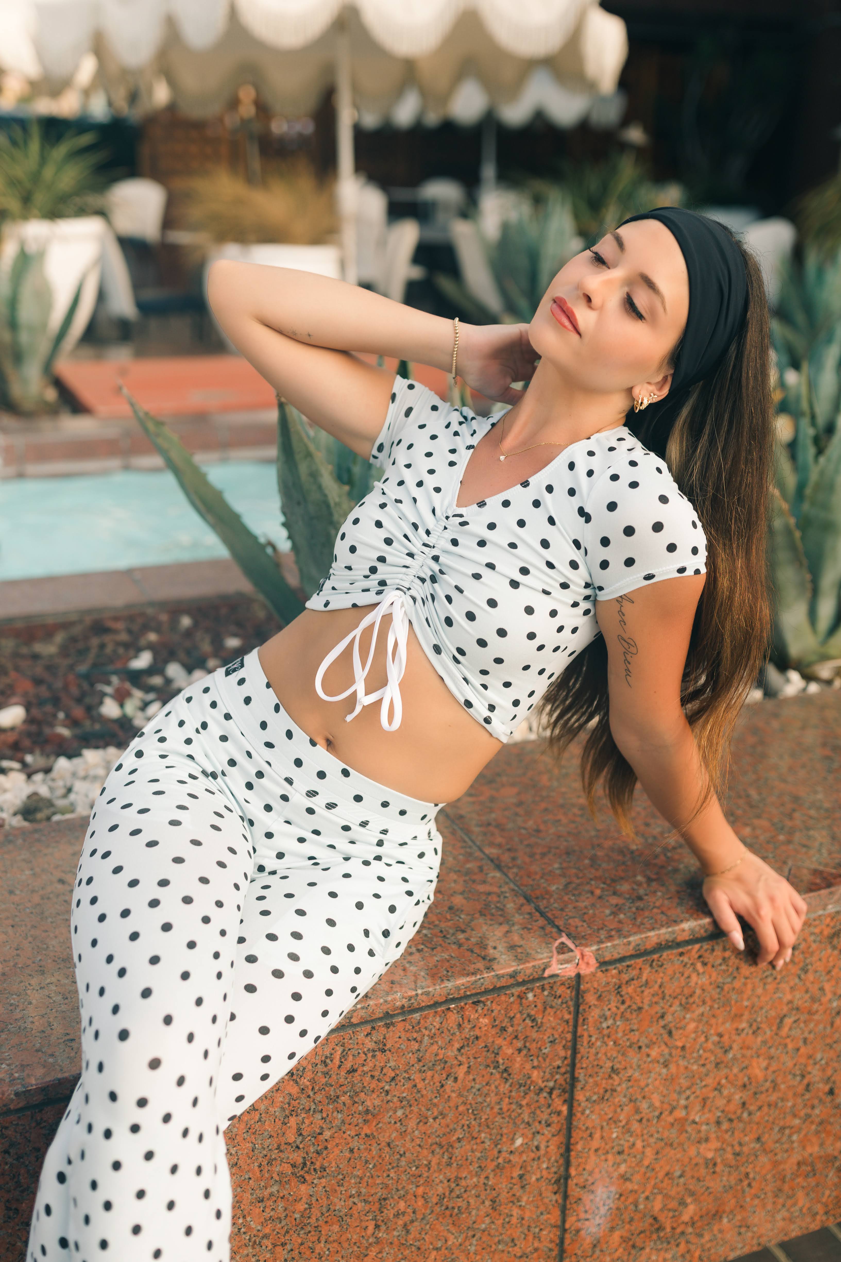 5th Ave Crop Top - Baby Blue/Black Polka Dot