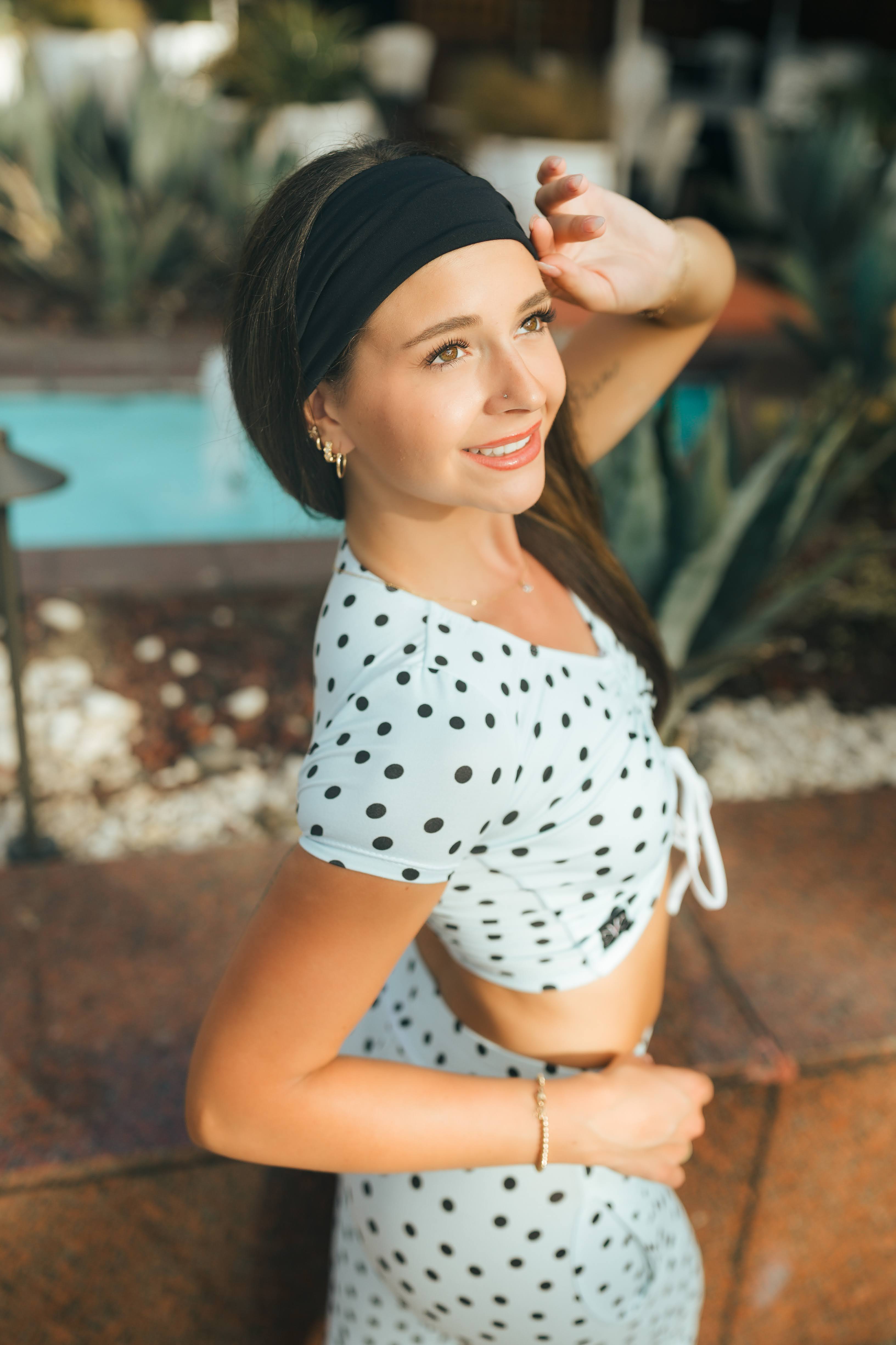 5th Ave Crop Top - Baby Blue/Black Polka Dot