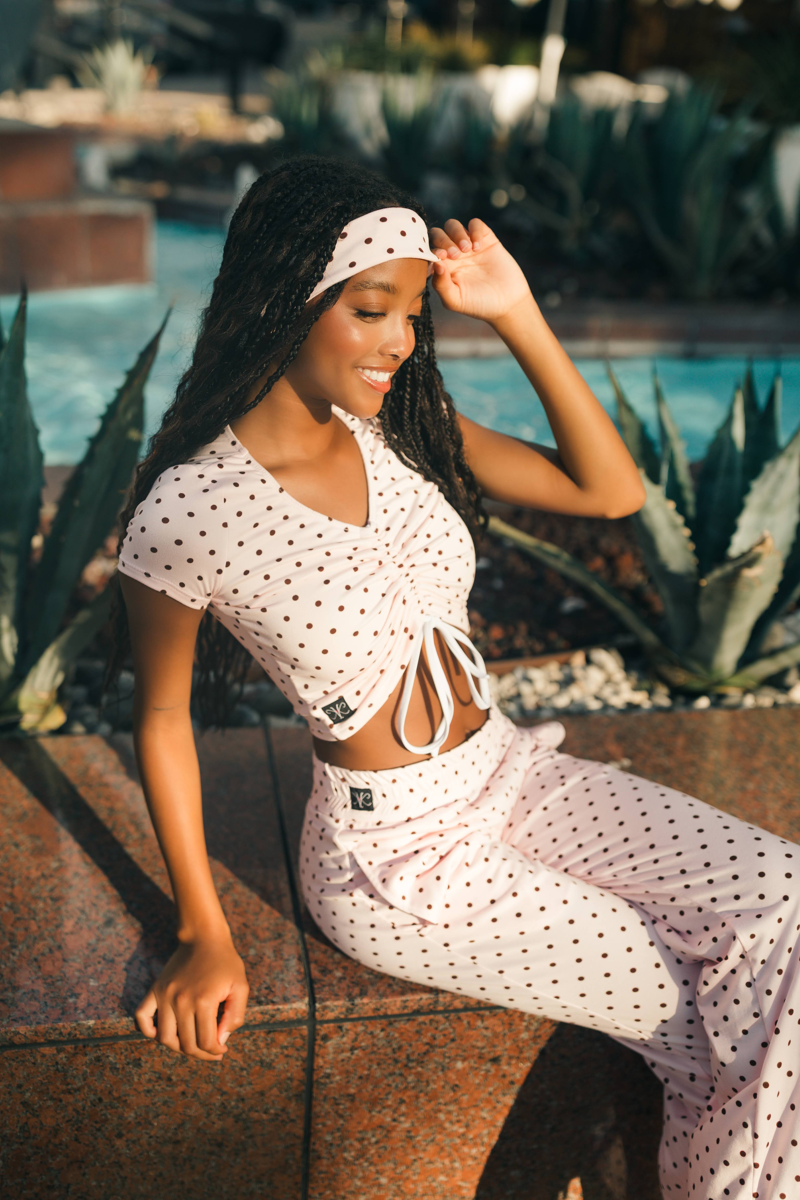 5th Ave Pant - Pink/Brown Polka Dot