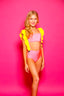 Call Me Cute Leotard - Coral/Neon Yellow - Ready To Ship