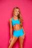 Simply Cinched Halter Crop Top - Turquoise/Neon Orange - Ready To Ship