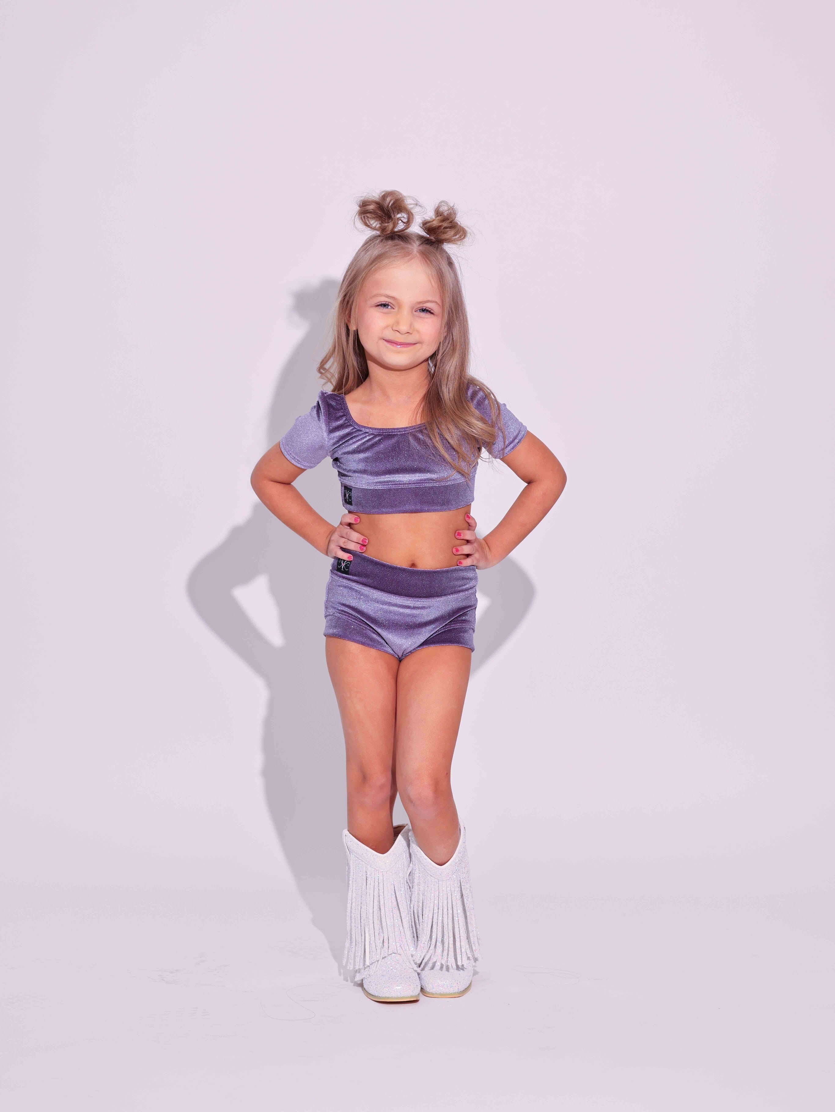 Simple But Cute Exclusive Glitter Velvet Crop Top - Grape - Ready to Ship