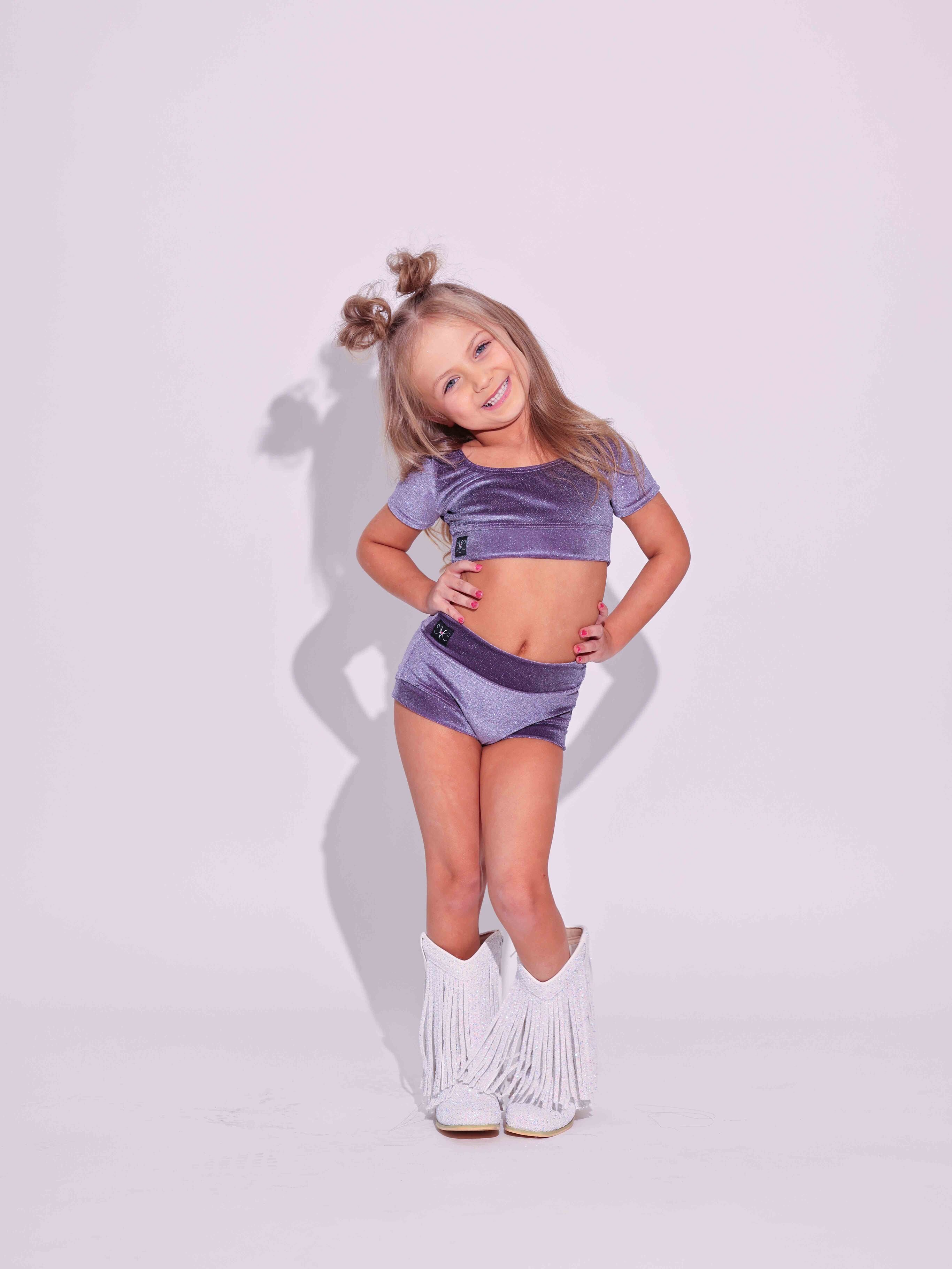 Simple But Cute Exclusive Glitter Velvet Crop Top - Grape - Ready to Ship