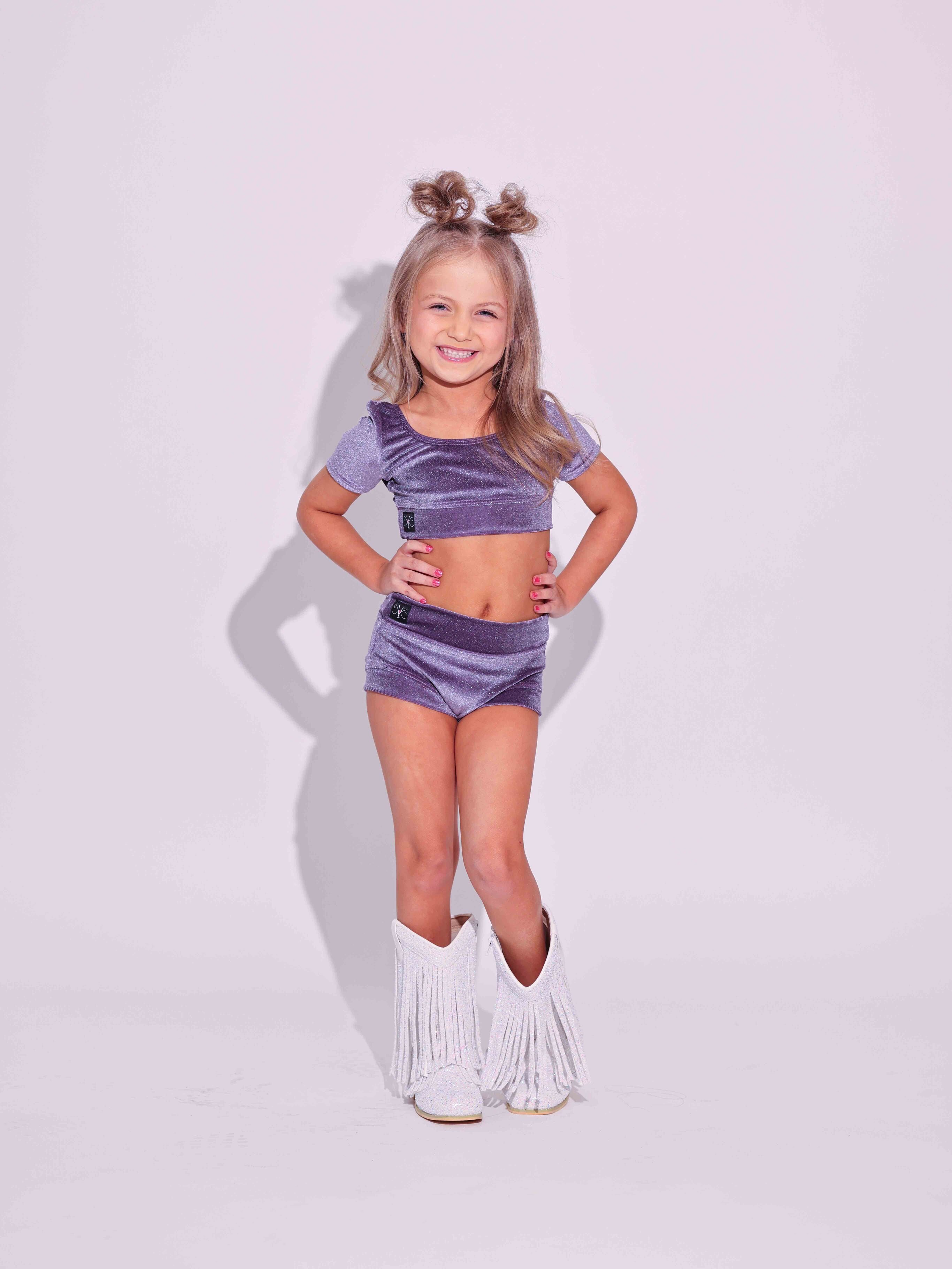 Simple But Cute Exclusive Glitter Velvet Crop Top - Grape - Ready to Ship