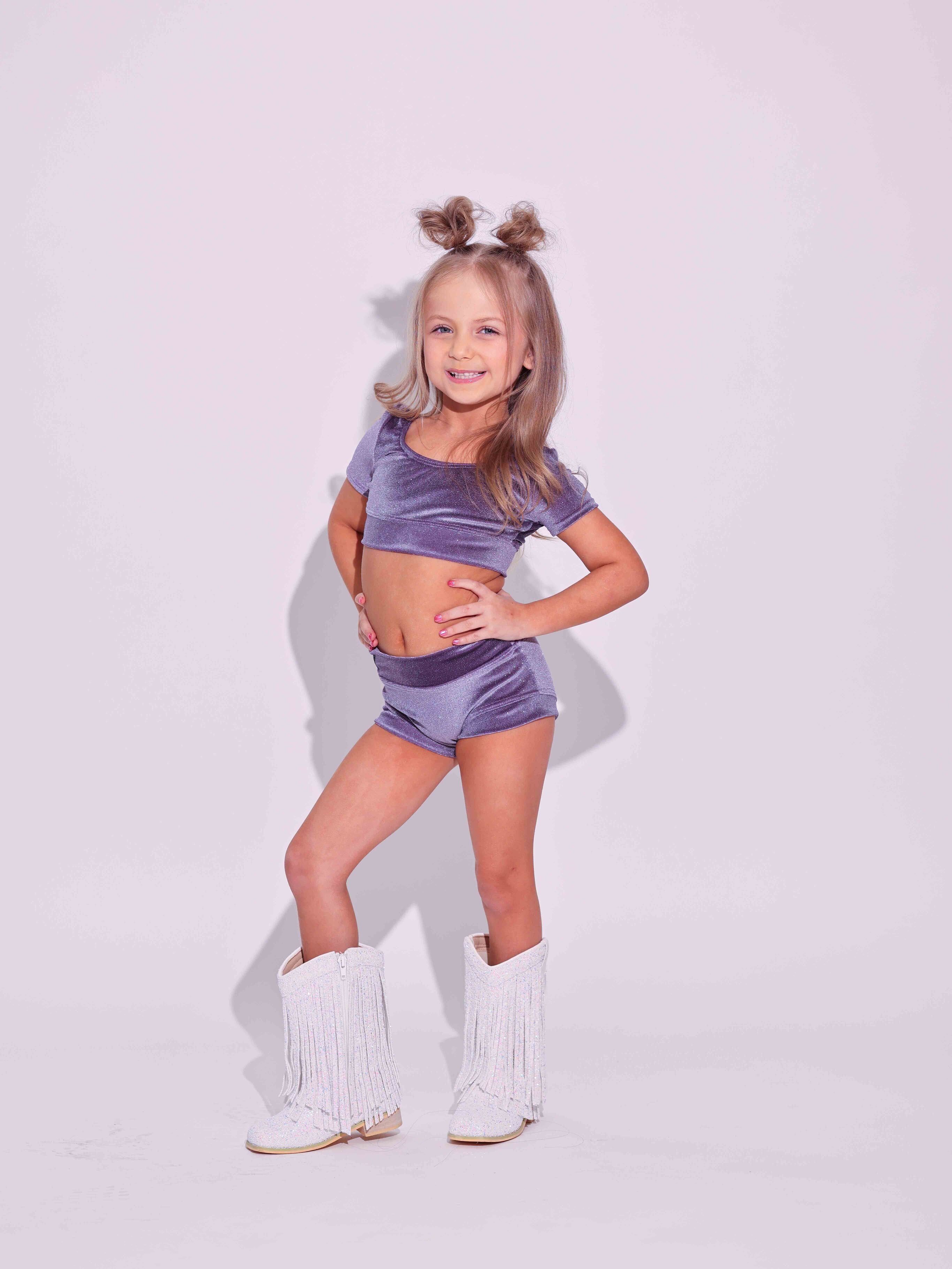 Simple But Cute Exclusive Glitter Velvet Crop Top - Grape - Ready to Ship