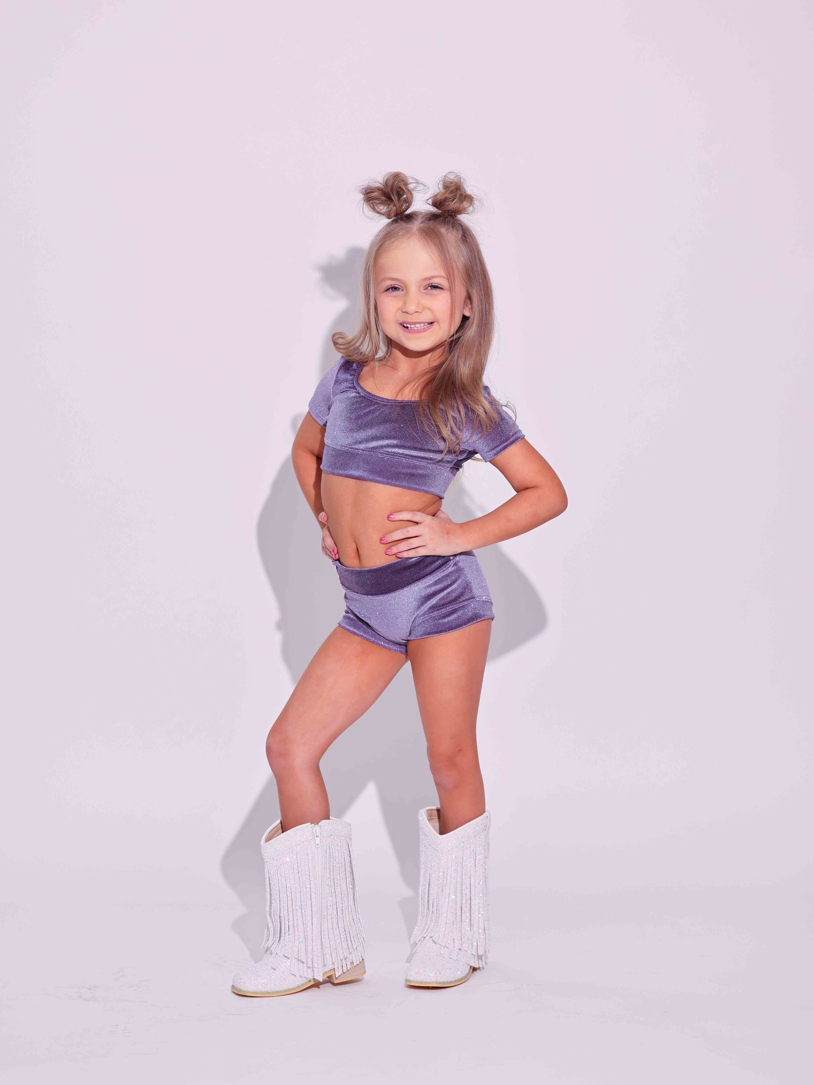 Simple But Cute Exclusive Glitter Velvet Crop Top - Grape - Ready to Ship