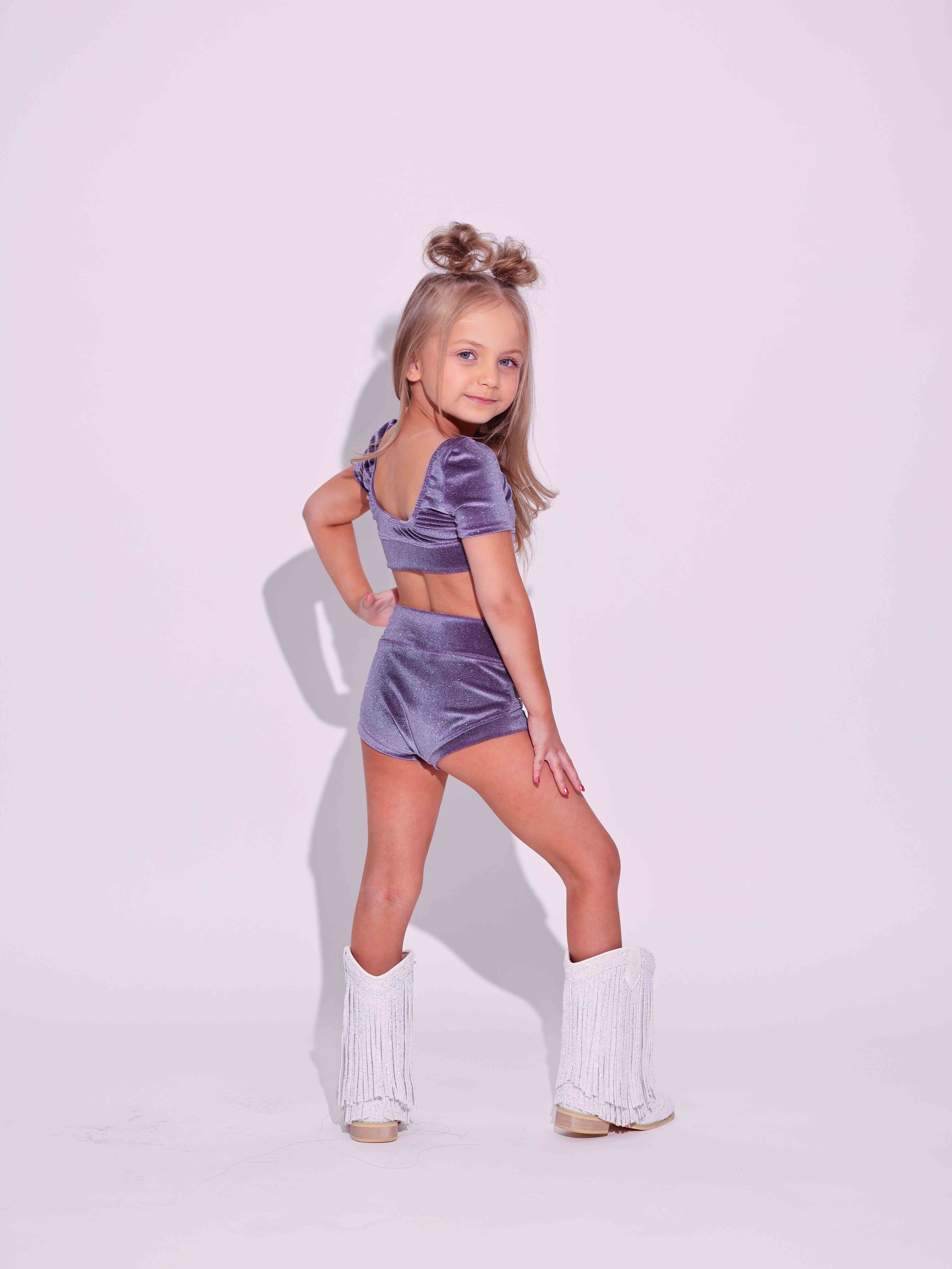Simple But Cute Exclusive Glitter Velvet Crop Top - Grape - Ready to Ship