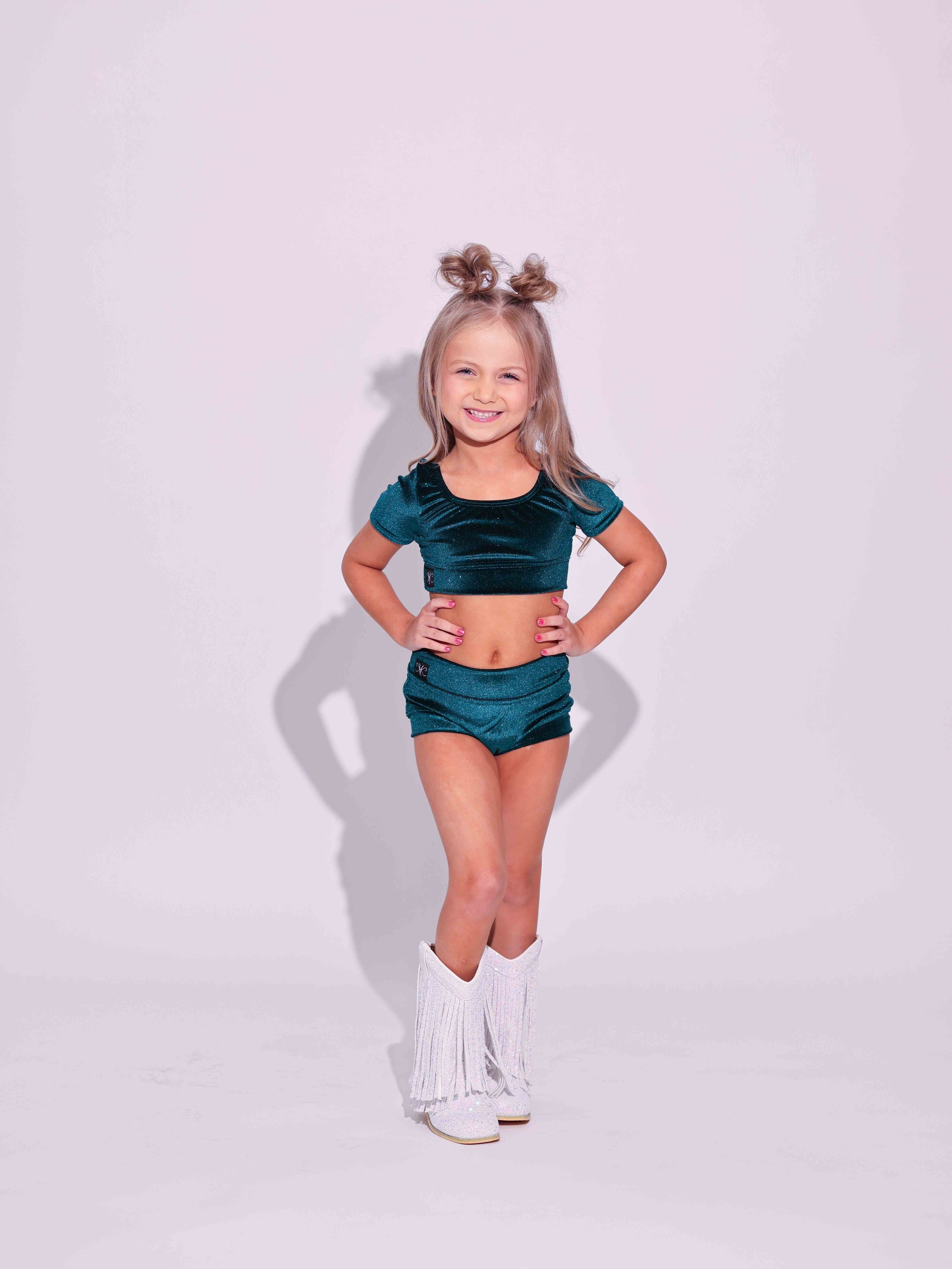 Simple But Cute Exclusive Glitter Velvet Crop Top - Forest Green - Ready to Ship