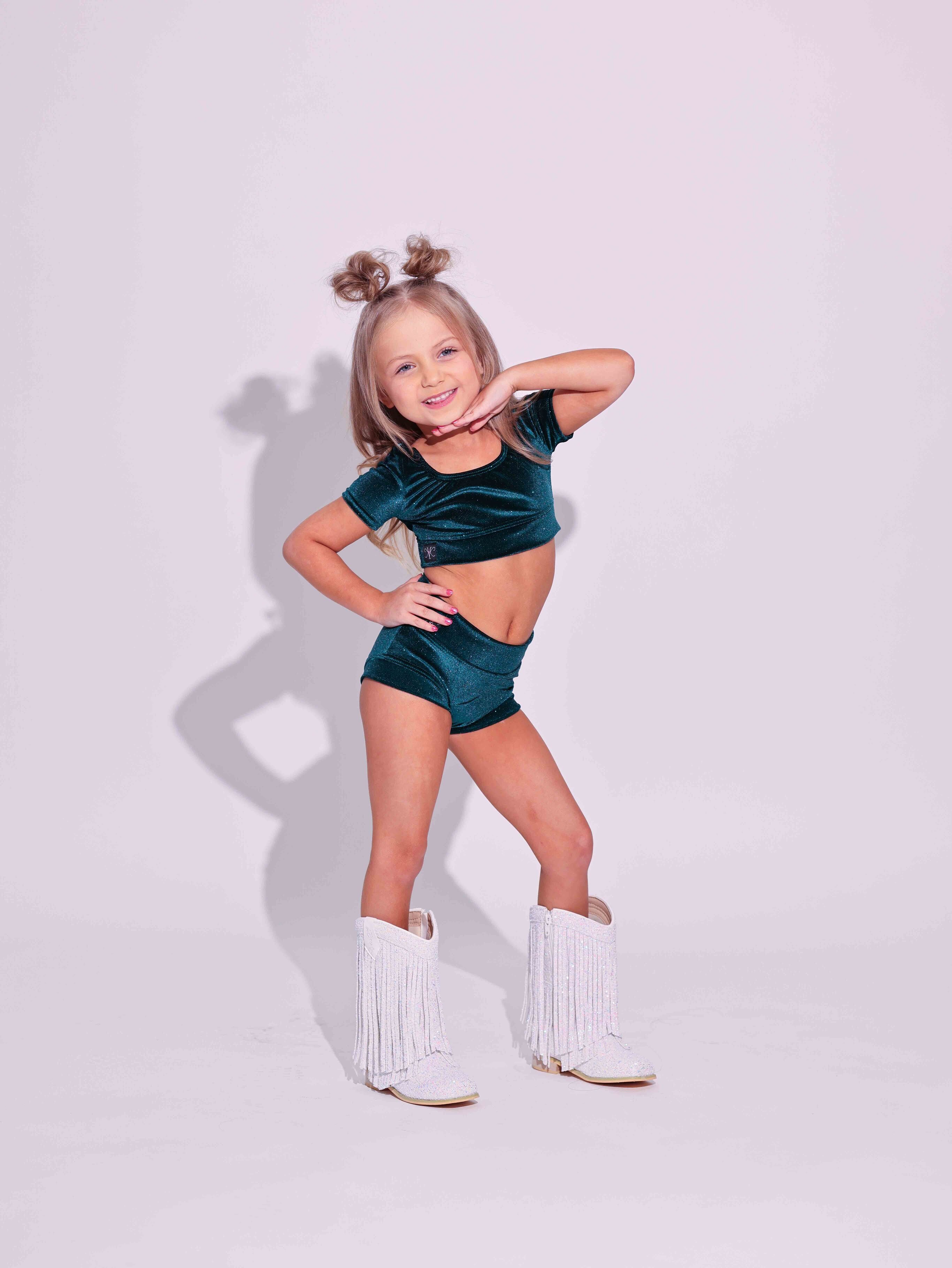 Simple But Cute Exclusive Glitter Velvet Crop Top - Forest Green - Ready to Ship