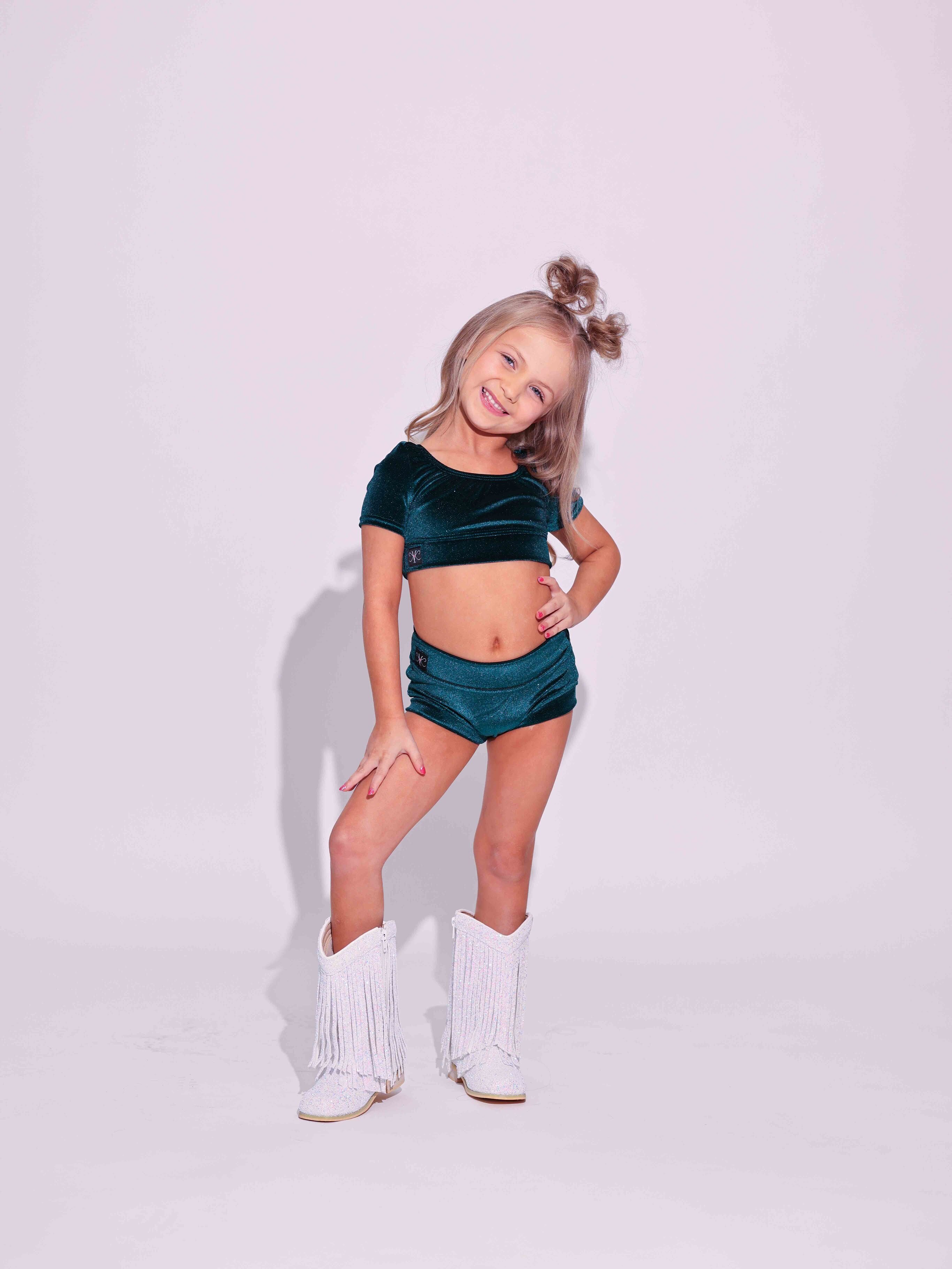 Simple But Cute Exclusive Glitter Velvet Crop Top - Forest Green - Ready to Ship