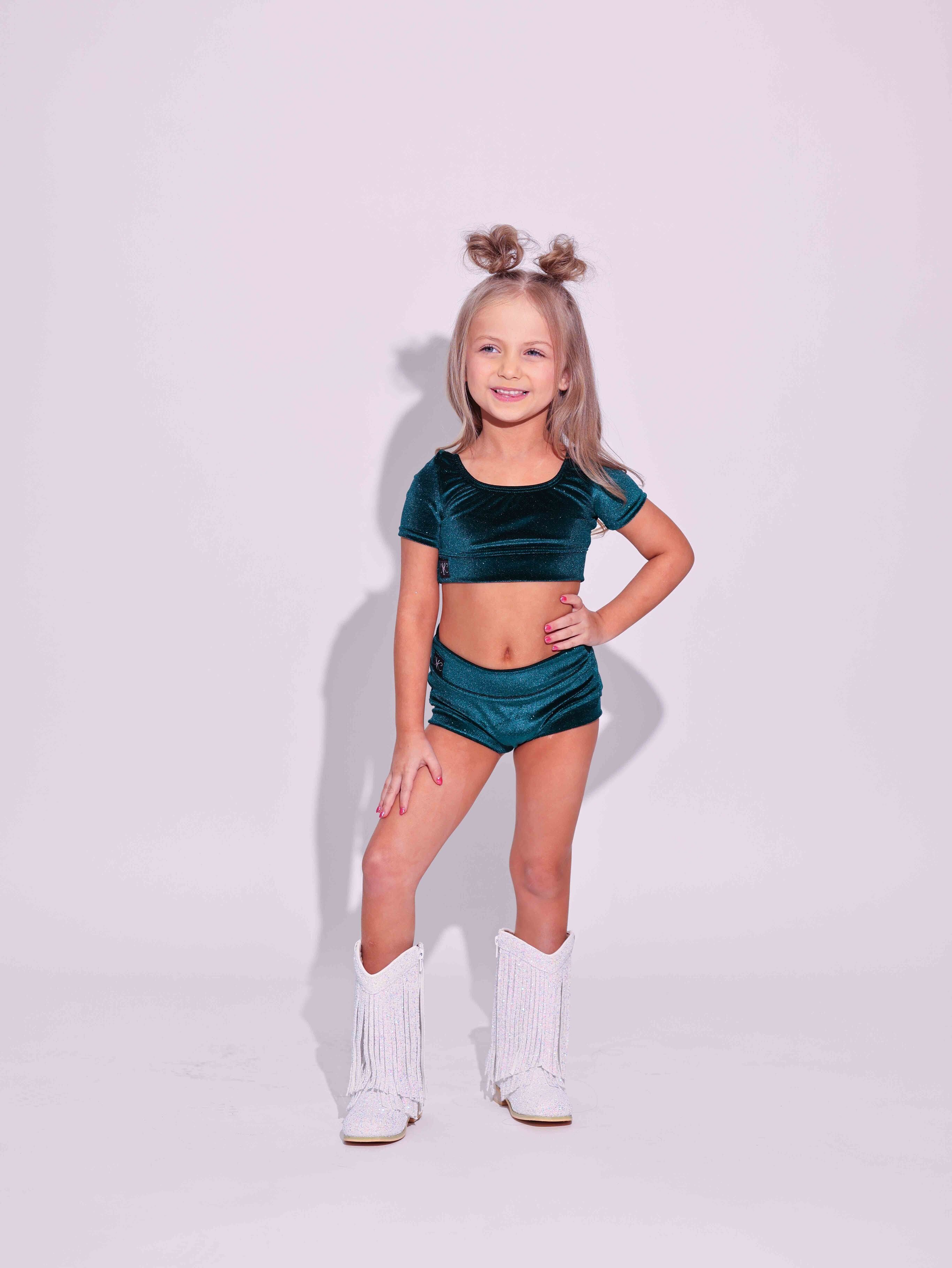 Simple But Cute Exclusive Glitter Velvet Crop Top - Forest Green - Ready to Ship