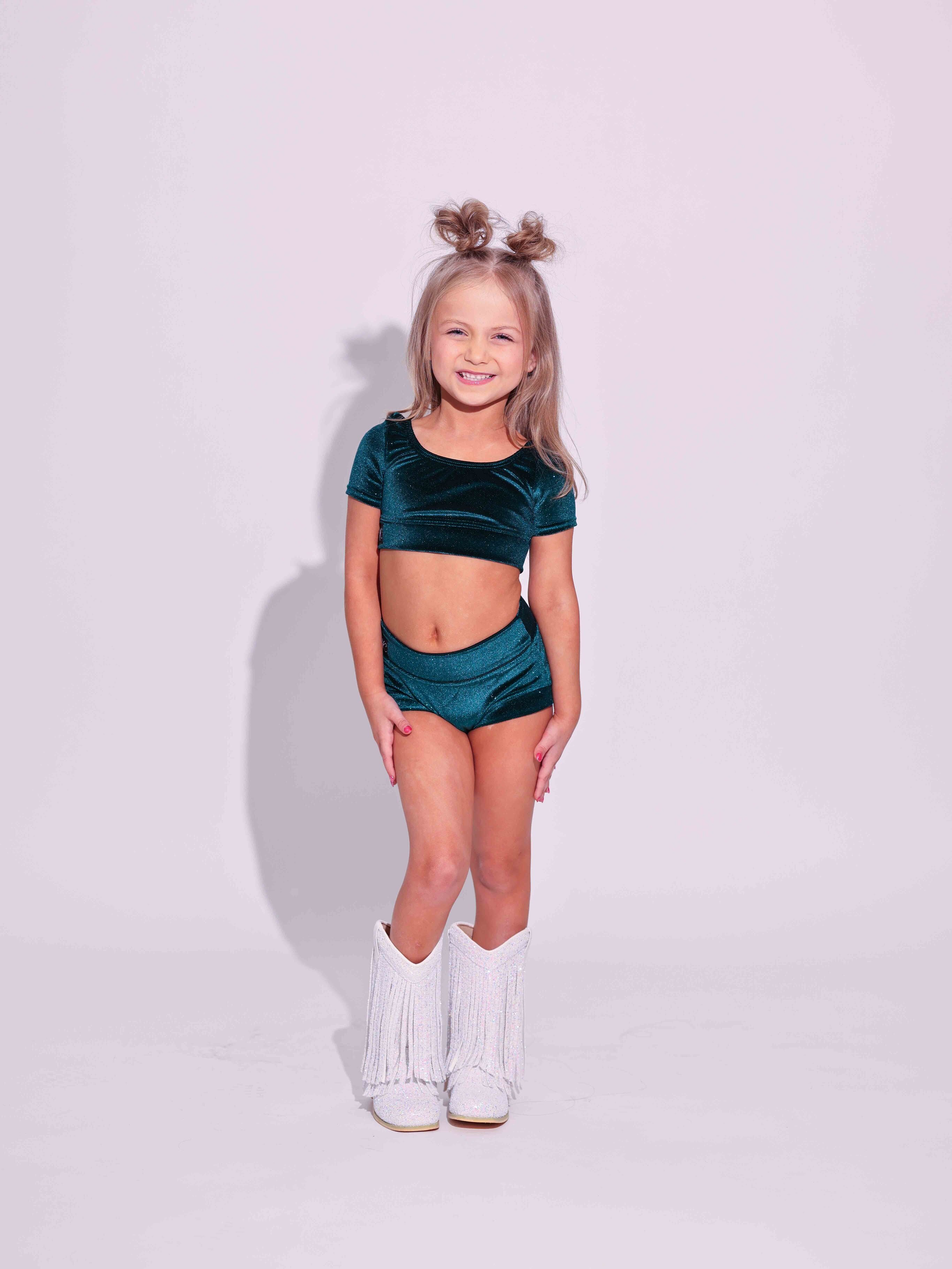 Simple But Cute Exclusive Glitter Velvet Crop Top - Forest Green - Ready to Ship