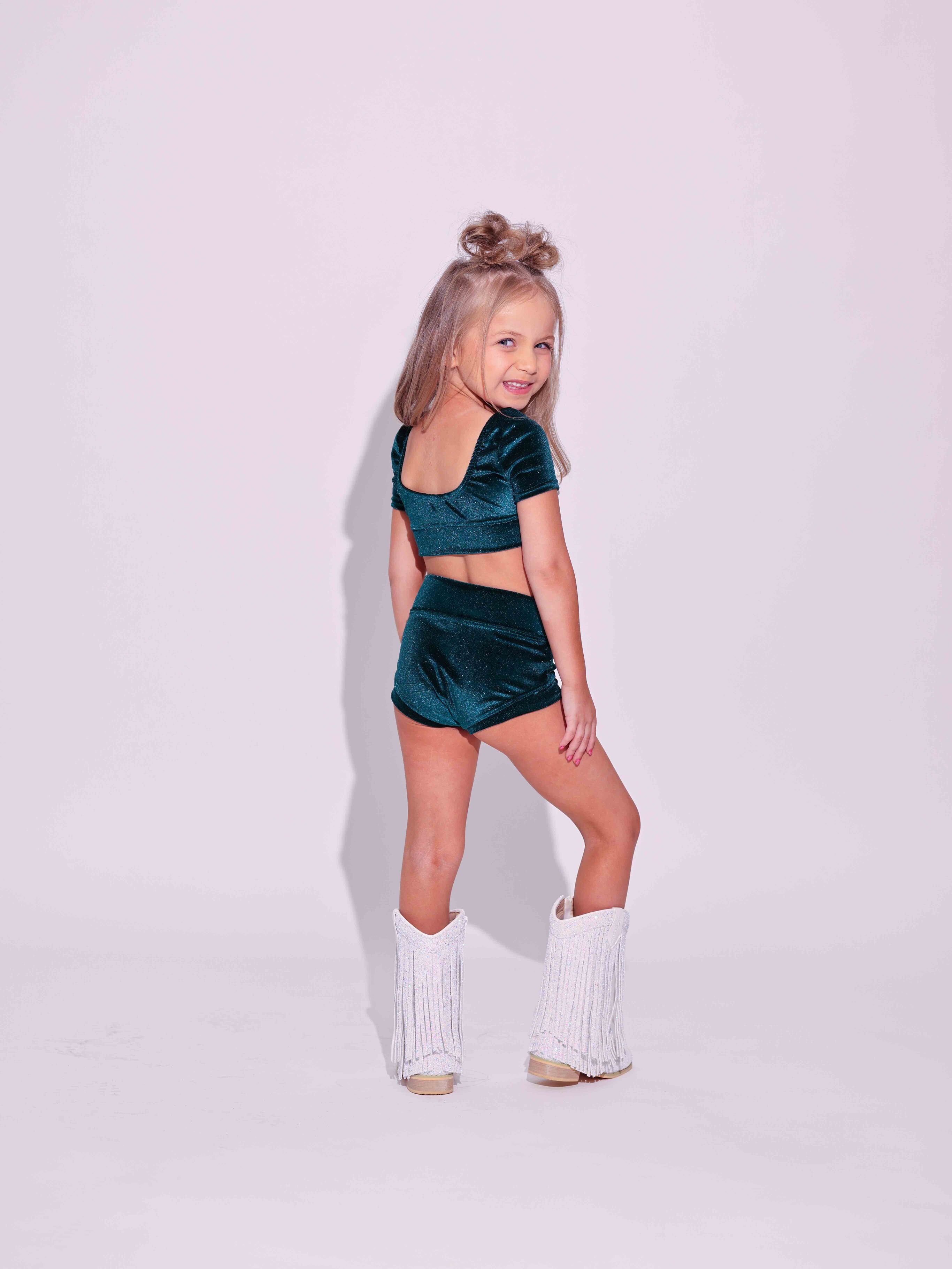 Simple But Cute Exclusive Glitter Velvet Crop Top - Forest Green - Ready to Ship