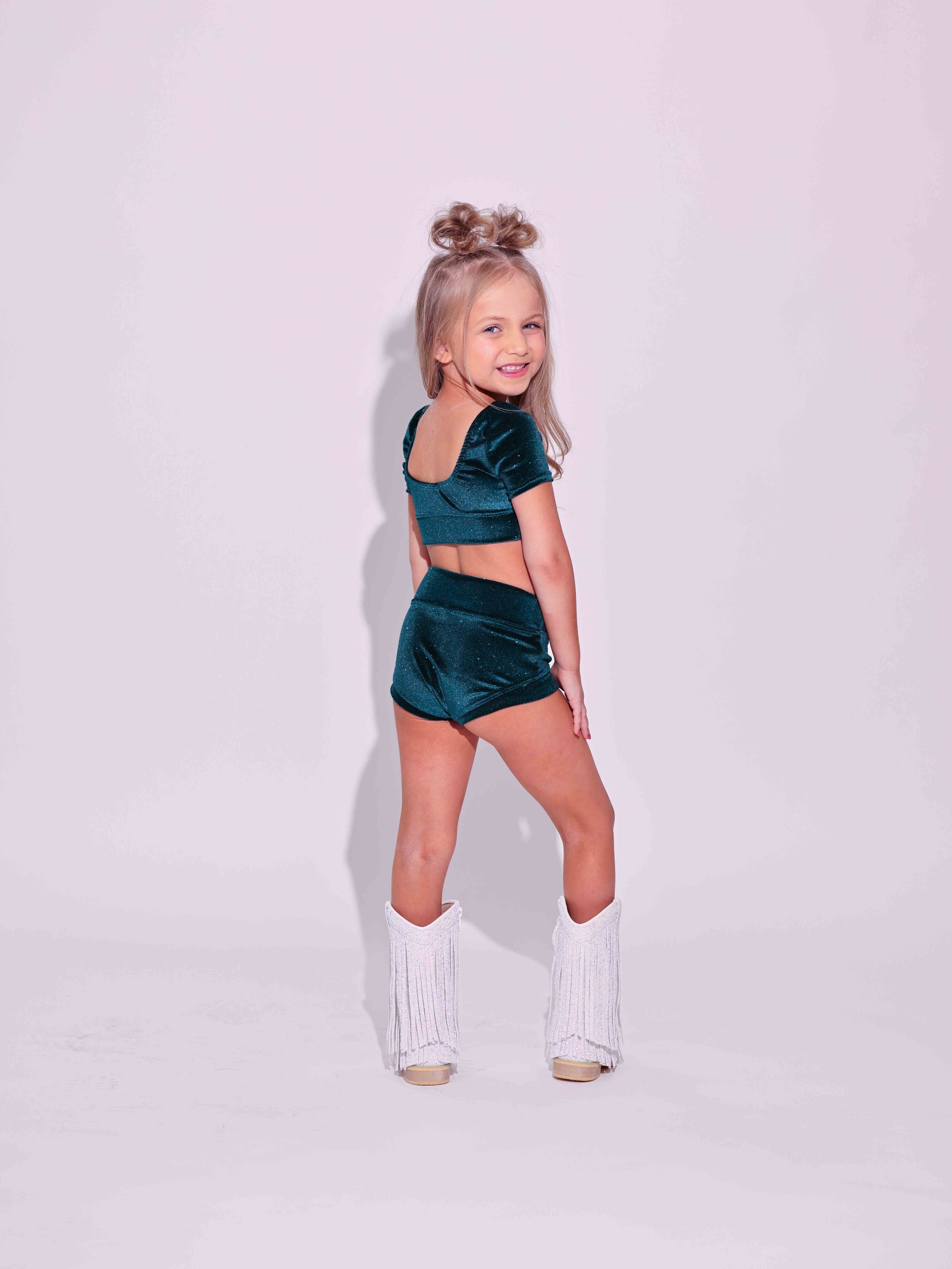 Simple But Cute Exclusive Glitter Velvet Crop Top - Forest Green - Ready to Ship