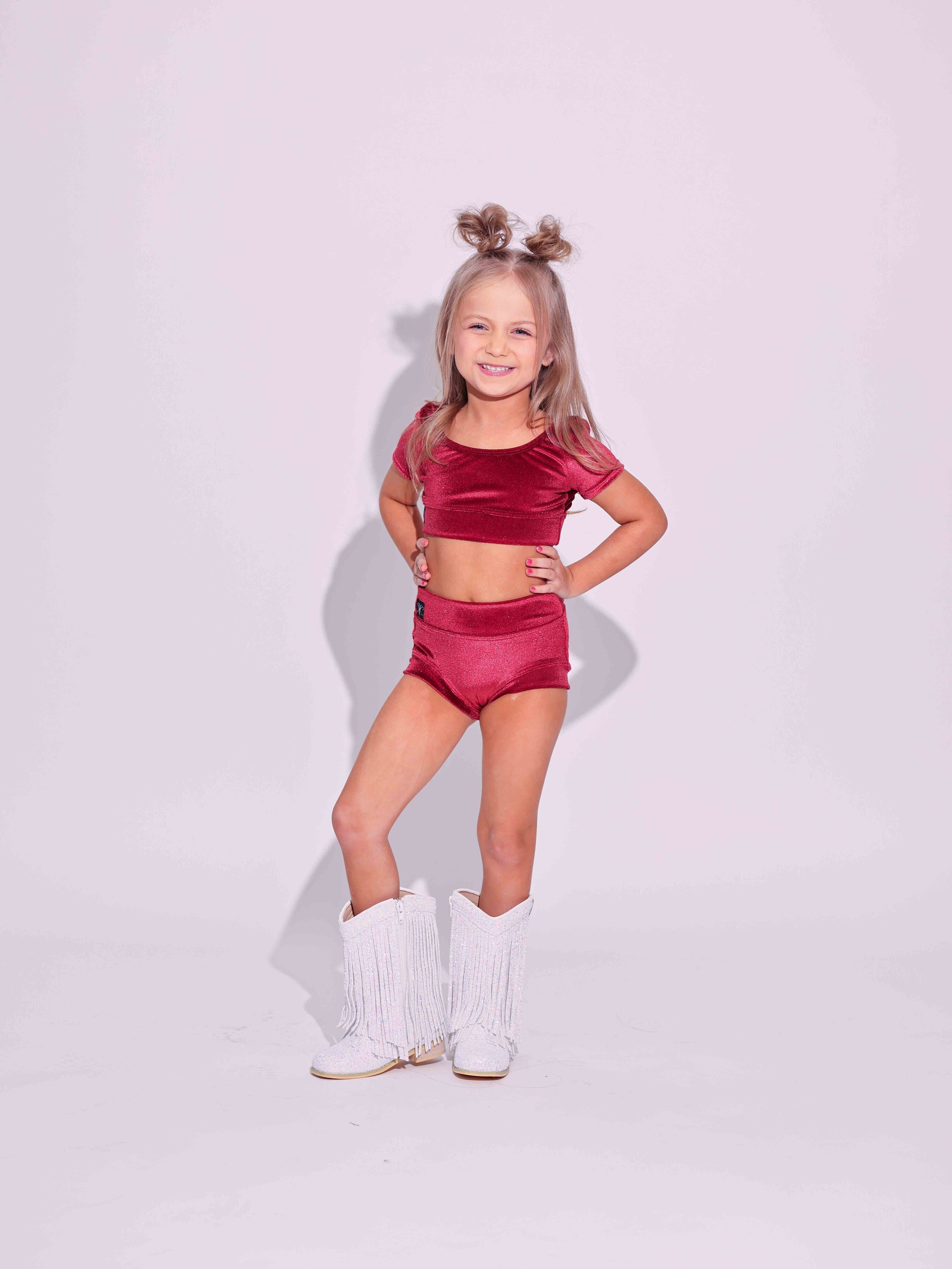 Simple But Cute Exclusive Glitter Velvet Crop Top - Red - Ready to Ship