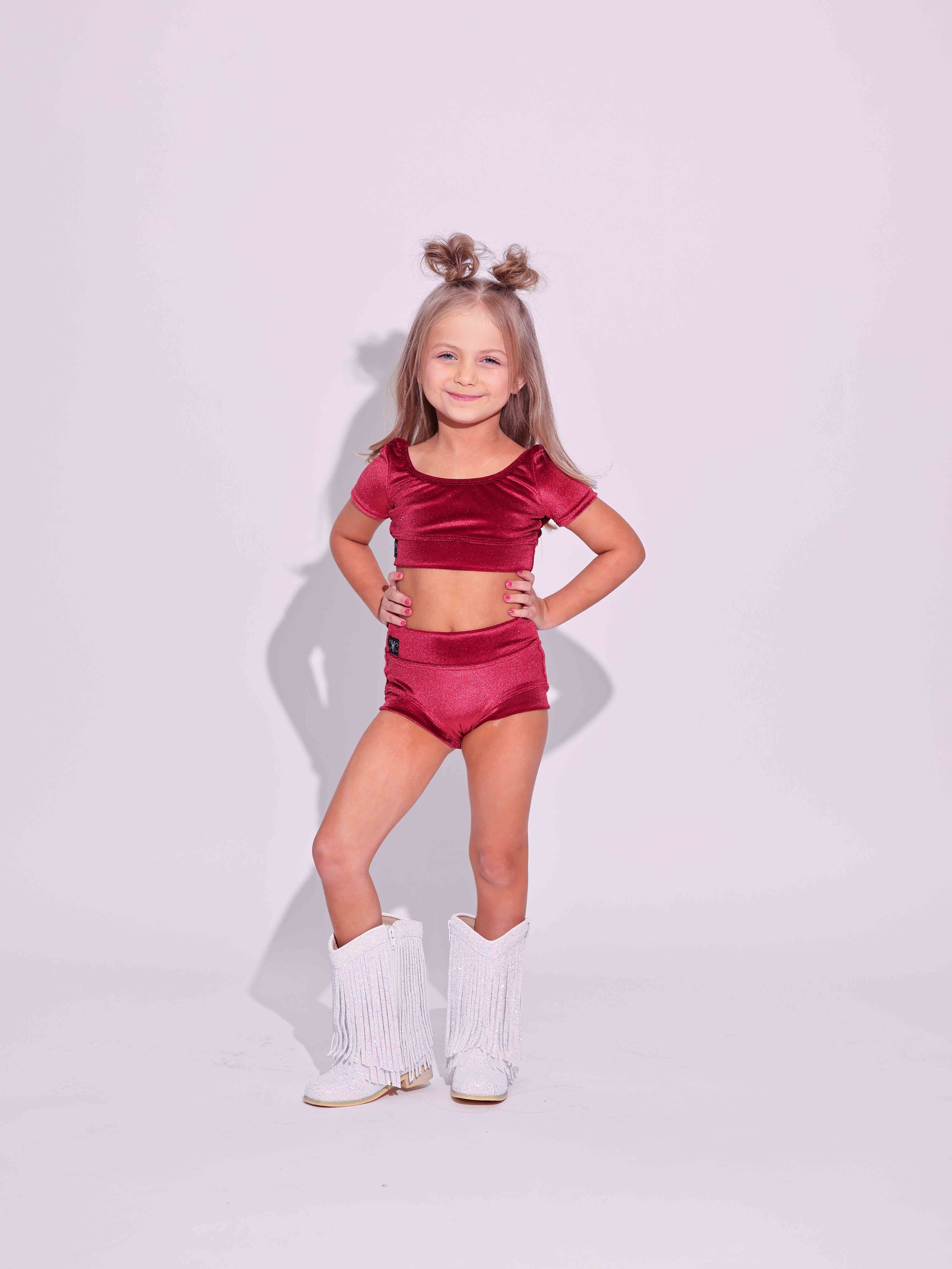 Simple But Cute Exclusive Glitter Velvet Crop Top - Red - Ready to Ship