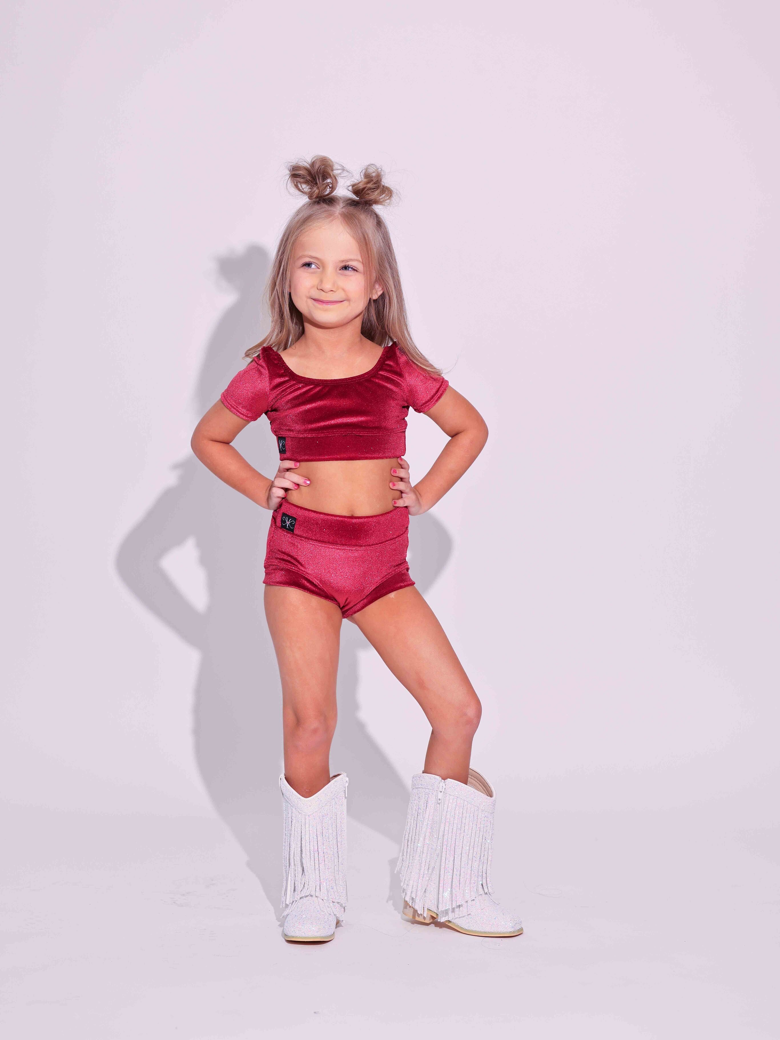 Simple But Cute Exclusive Glitter Velvet Crop Top - Red - Ready to Ship