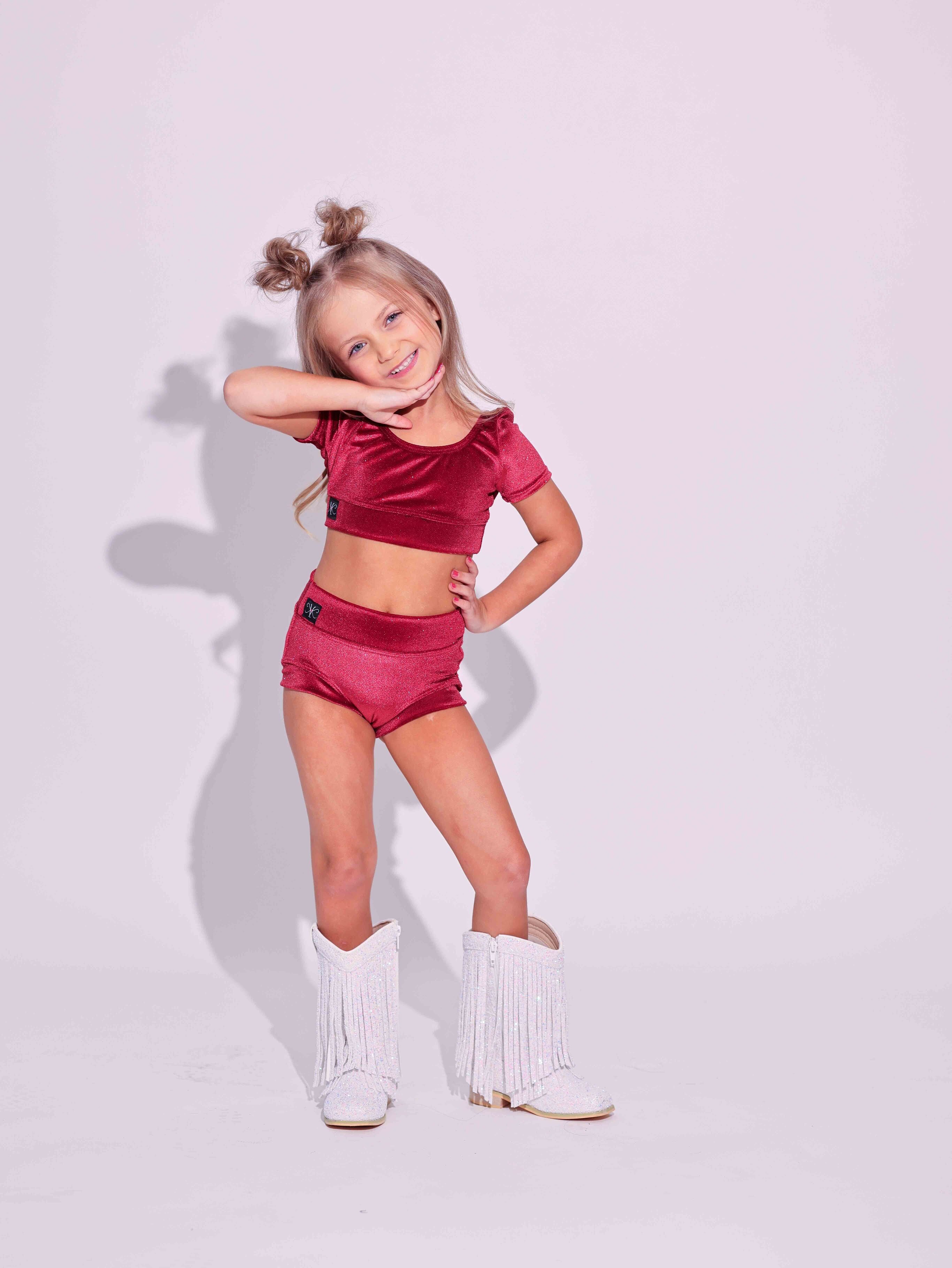 Simple But Cute Exclusive Glitter Velvet Crop Top - Red - Ready to Ship