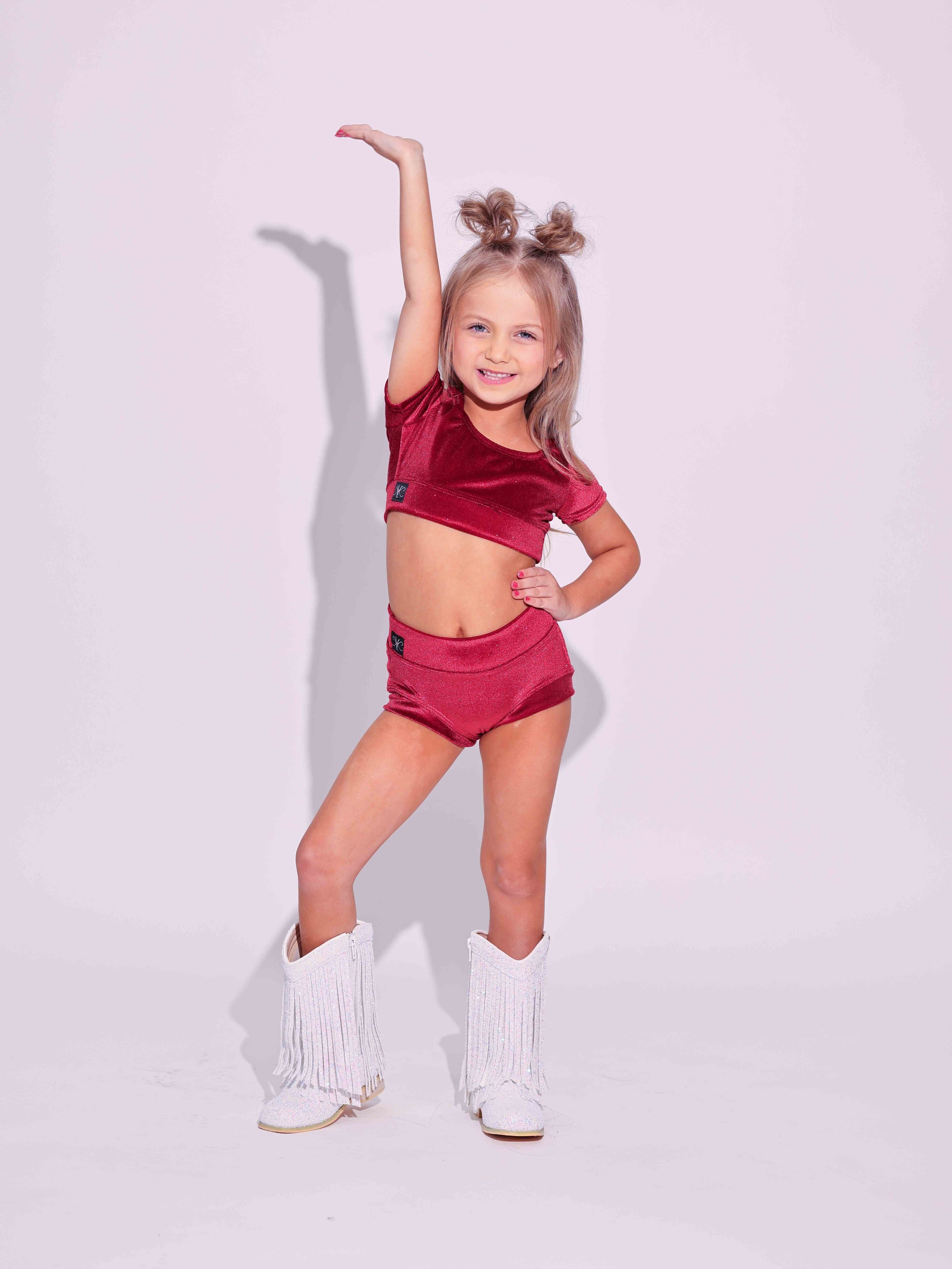 Simple But Cute Exclusive Glitter Velvet Crop Top - Red - Ready to Ship