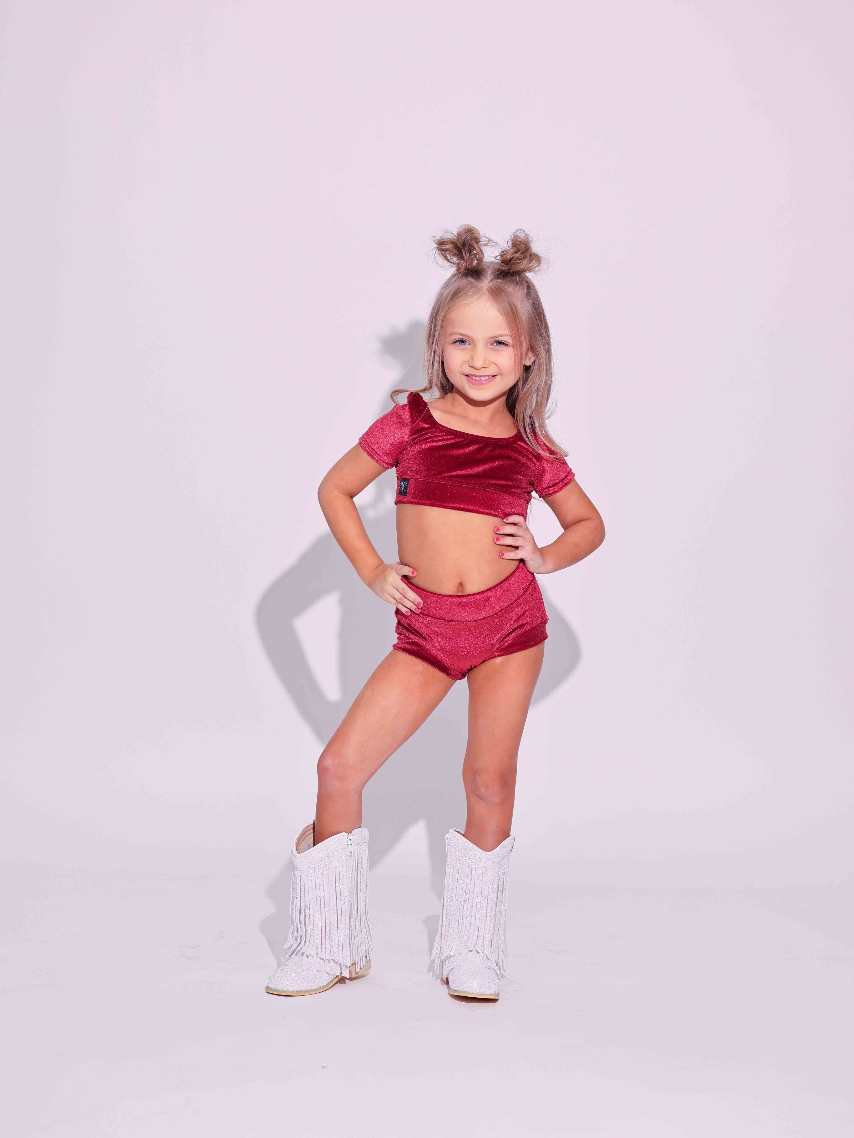 Simple But Cute Exclusive Glitter Velvet Crop Top - Red - Ready to Ship