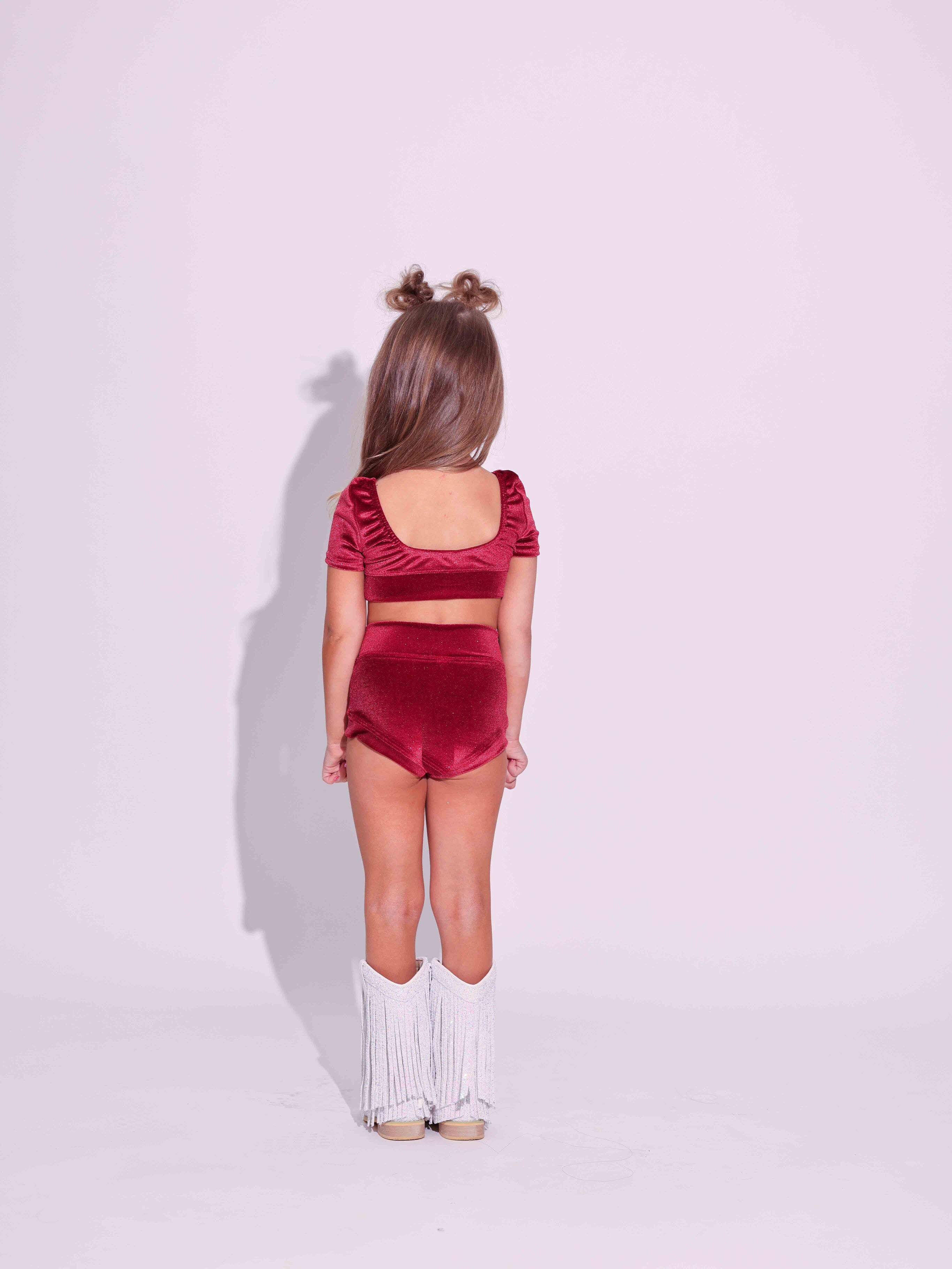 Simple But Cute Exclusive Glitter Velvet Crop Top - Red - Ready to Ship
