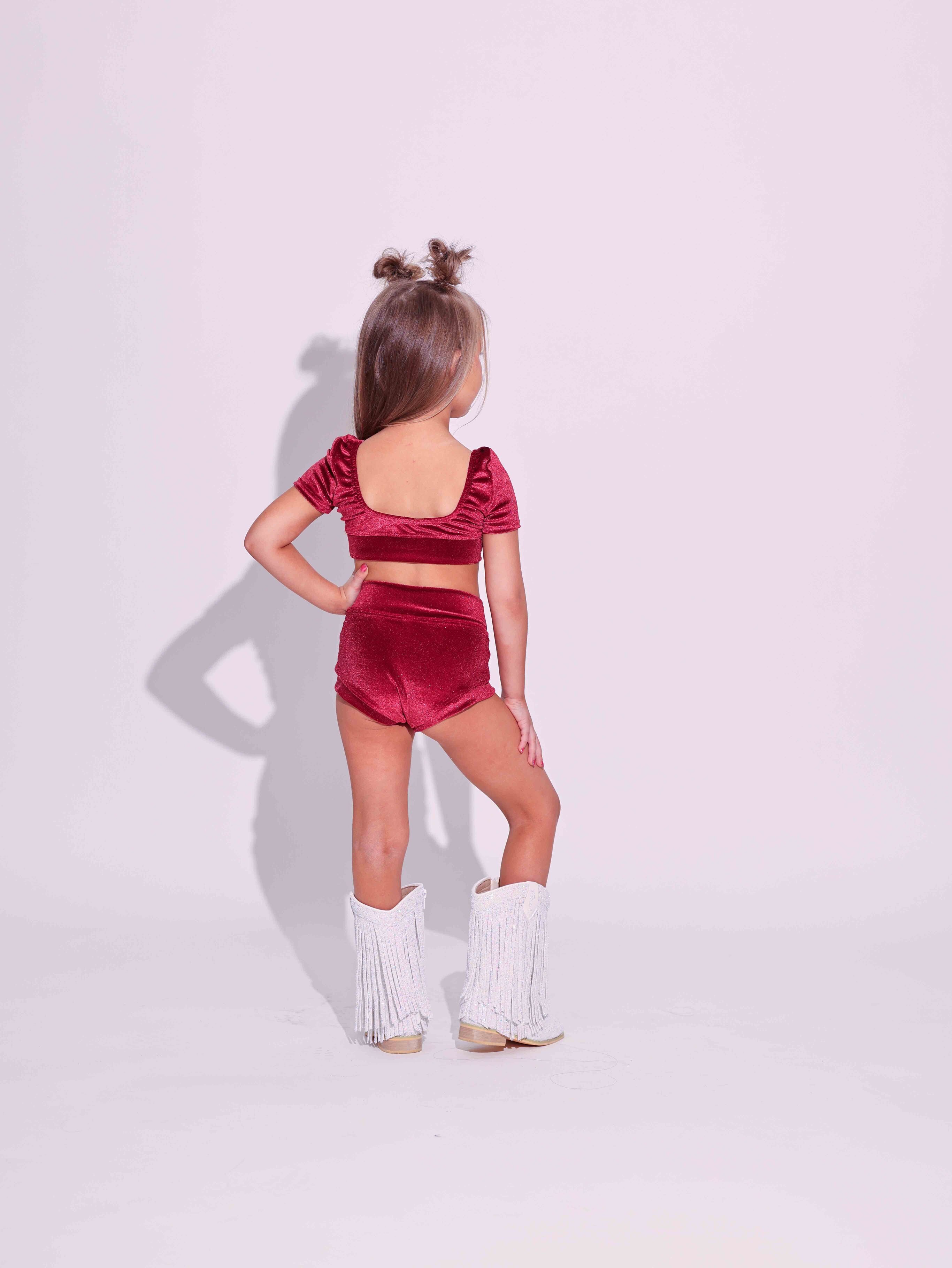 Simple But Cute Exclusive Glitter Velvet Crop Top - Red - Ready to Ship