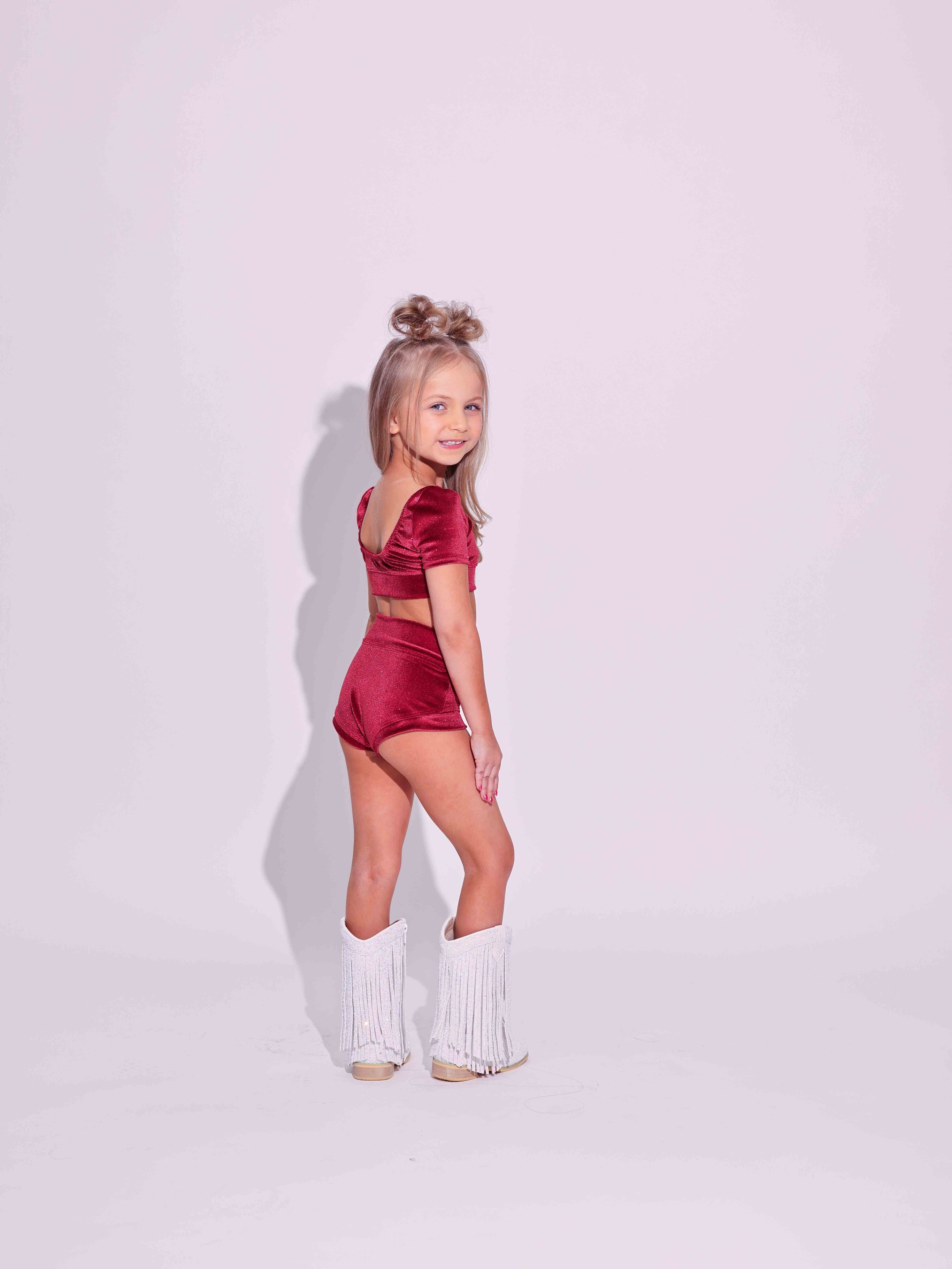 Simple But Cute Exclusive Glitter Velvet Crop Top - Red - Ready to Ship