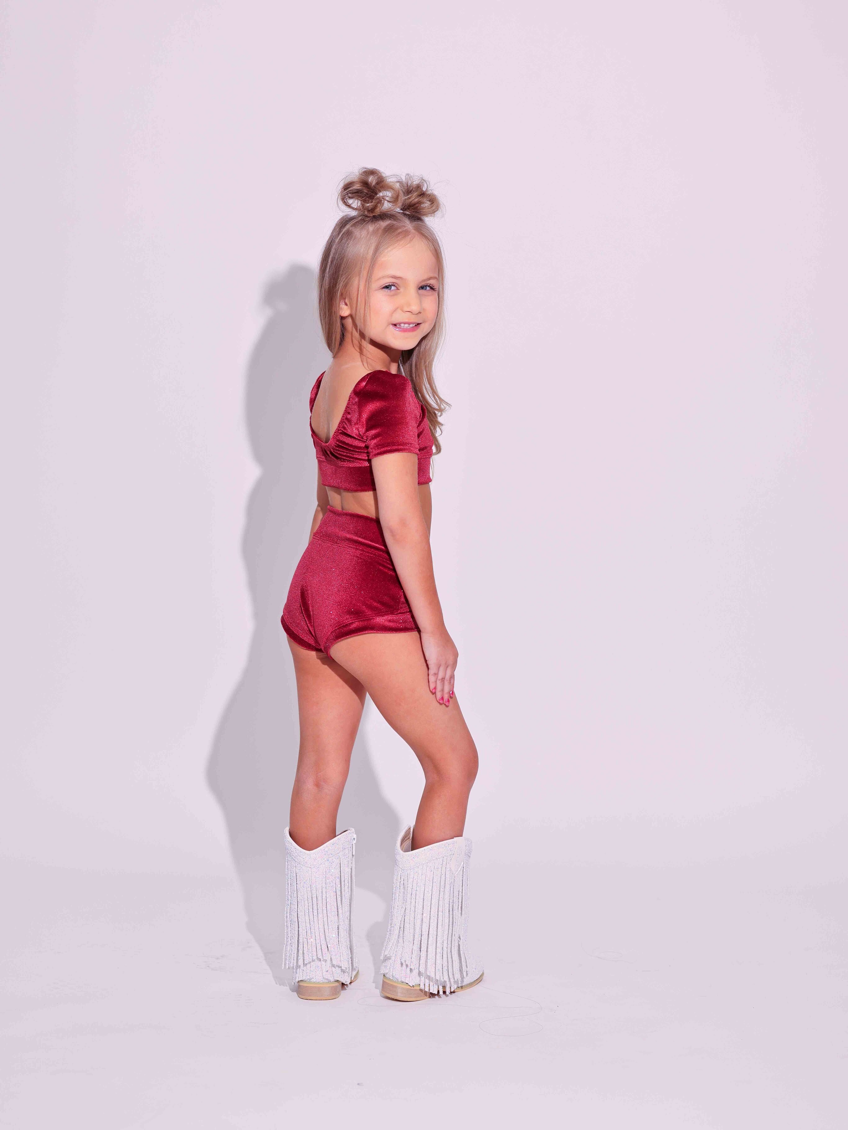 Simple But Cute Exclusive Glitter Velvet Crop Top - Red - Ready to Ship