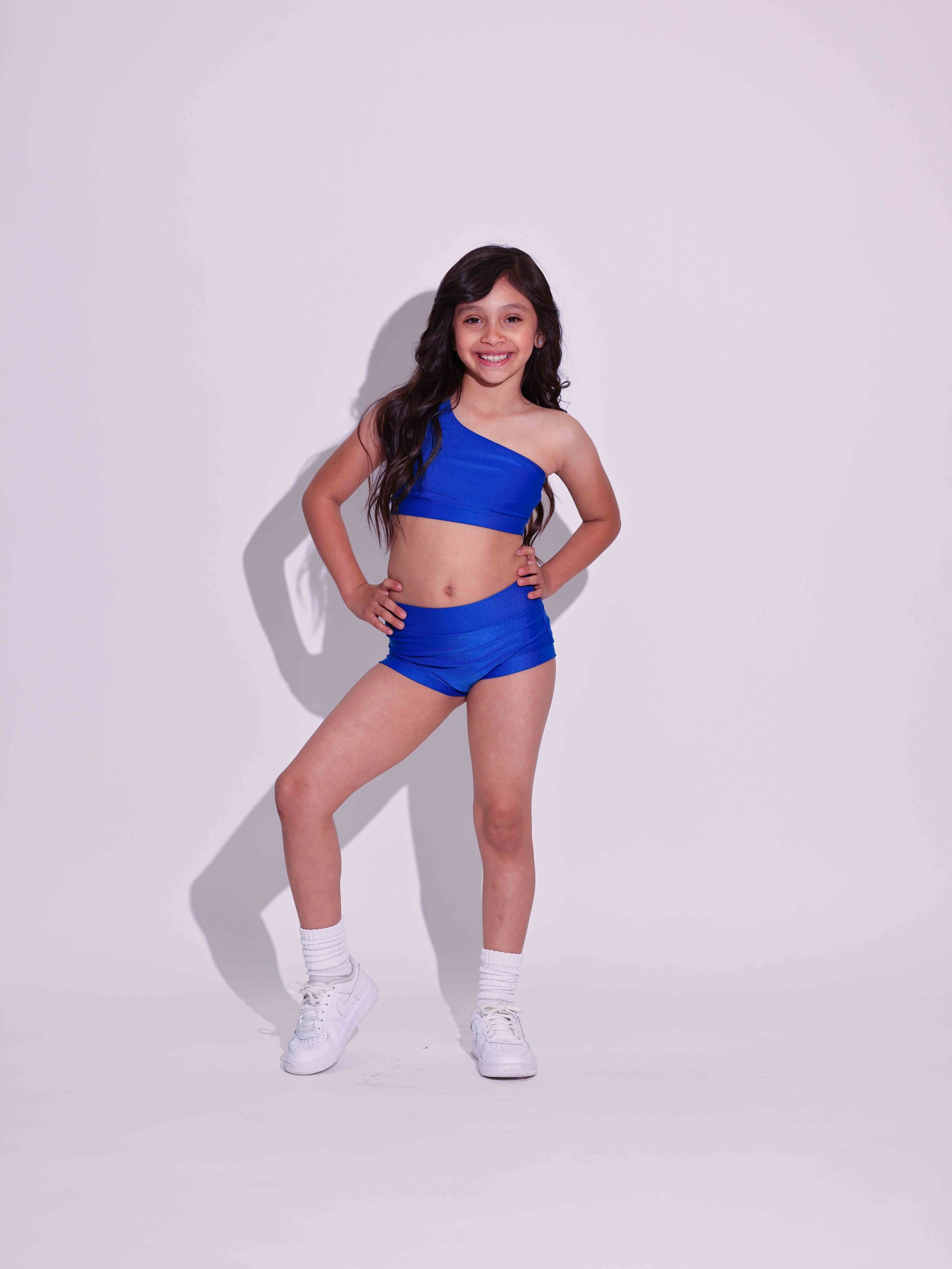 Cross the Line Ribbed Bra Top - True Blue Ribbed - Ready to Ship