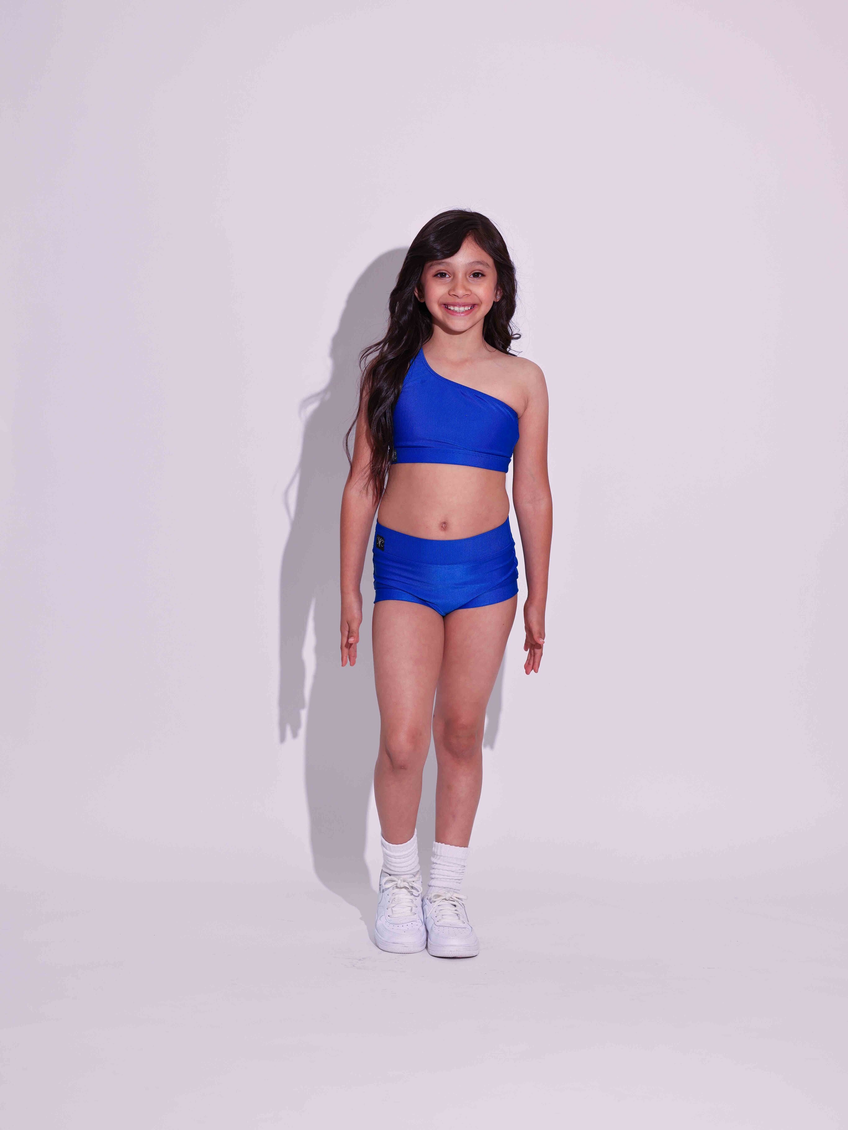 Cross the Line Ribbed Bra Top - True Blue Ribbed - Ready to Ship