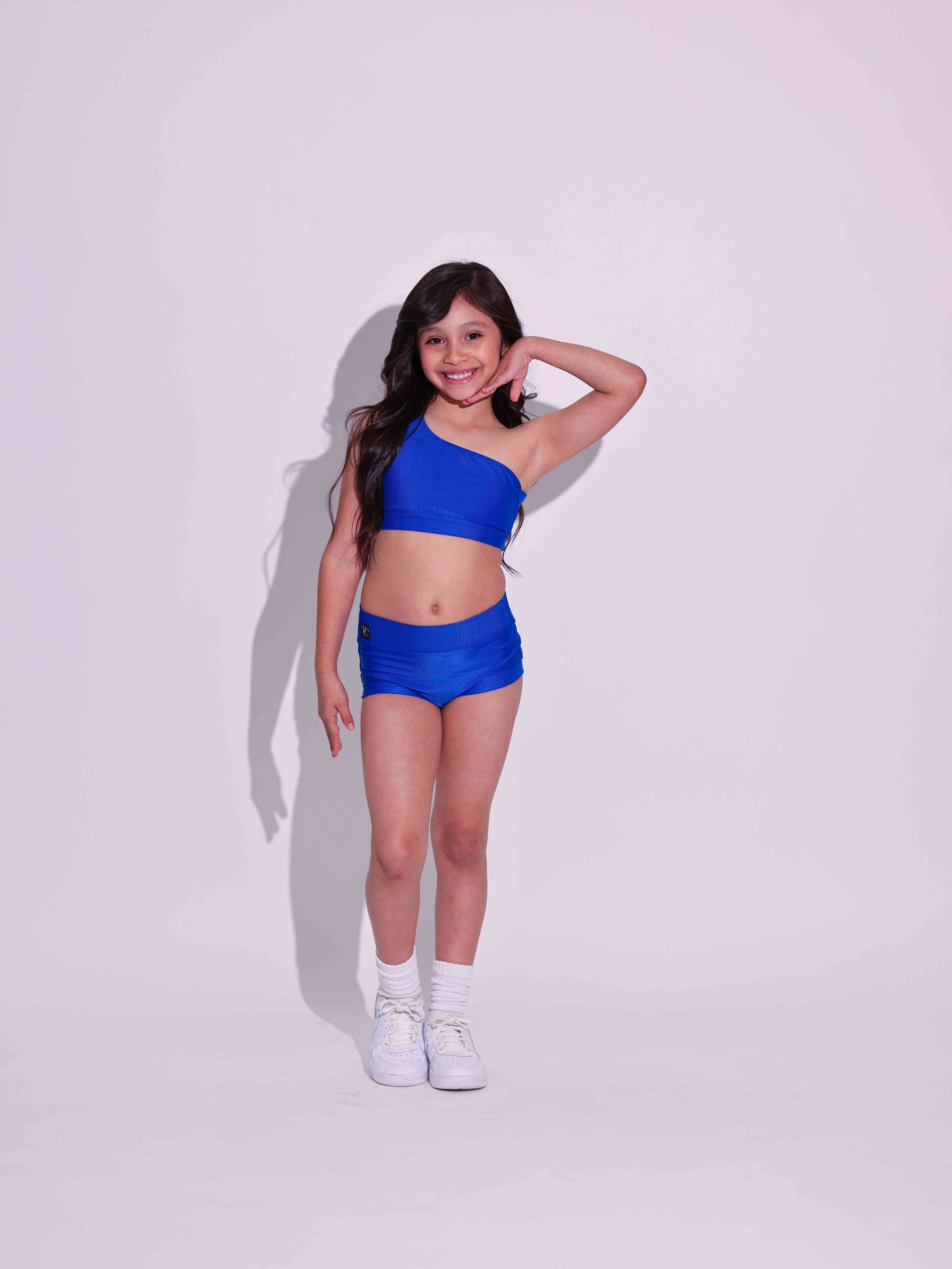 Cross the Line Ribbed Bra Top - True Blue Ribbed - Ready to Ship