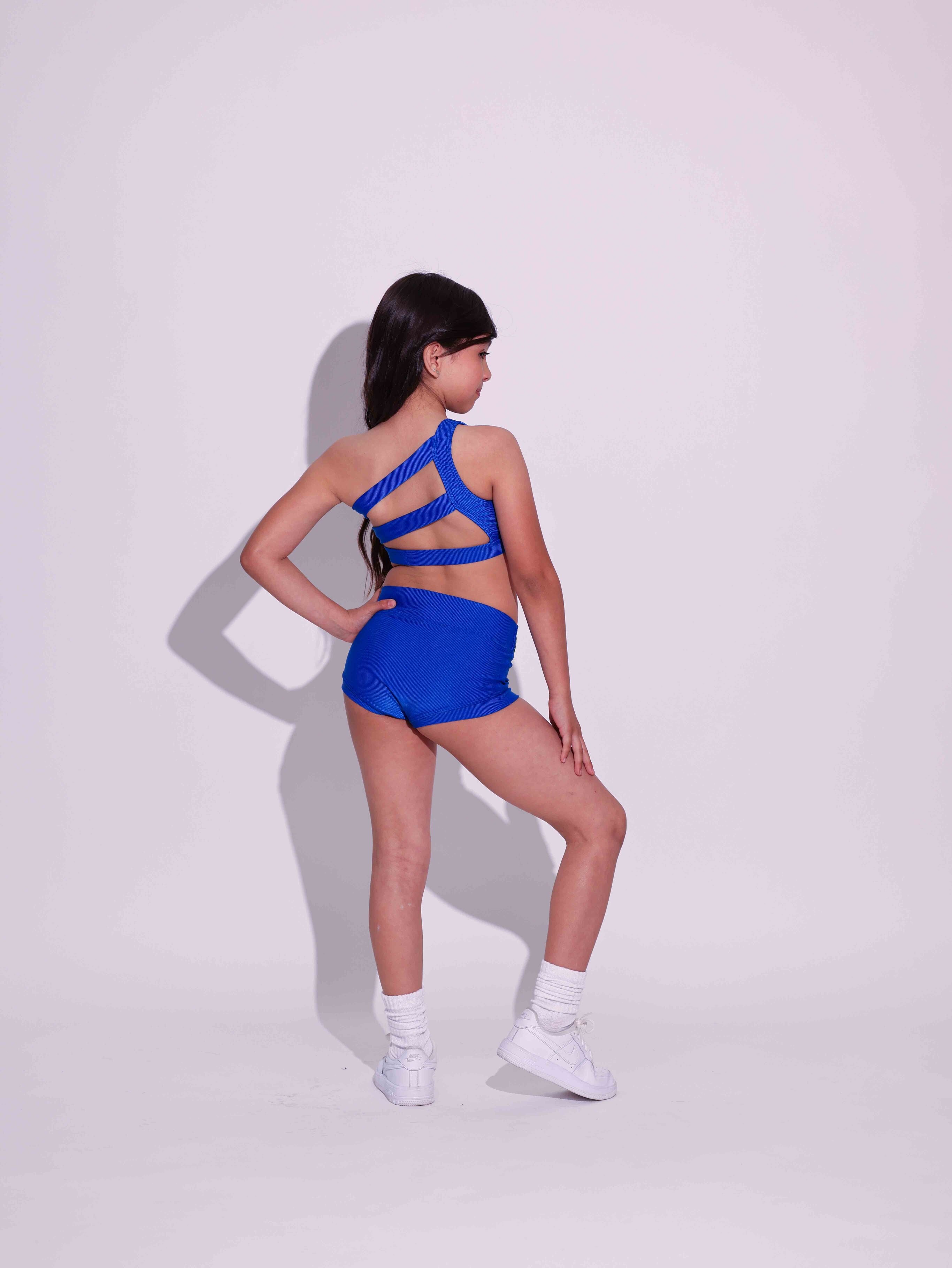 Cross the Line Ribbed Bra Top - True Blue Ribbed - Ready to Ship