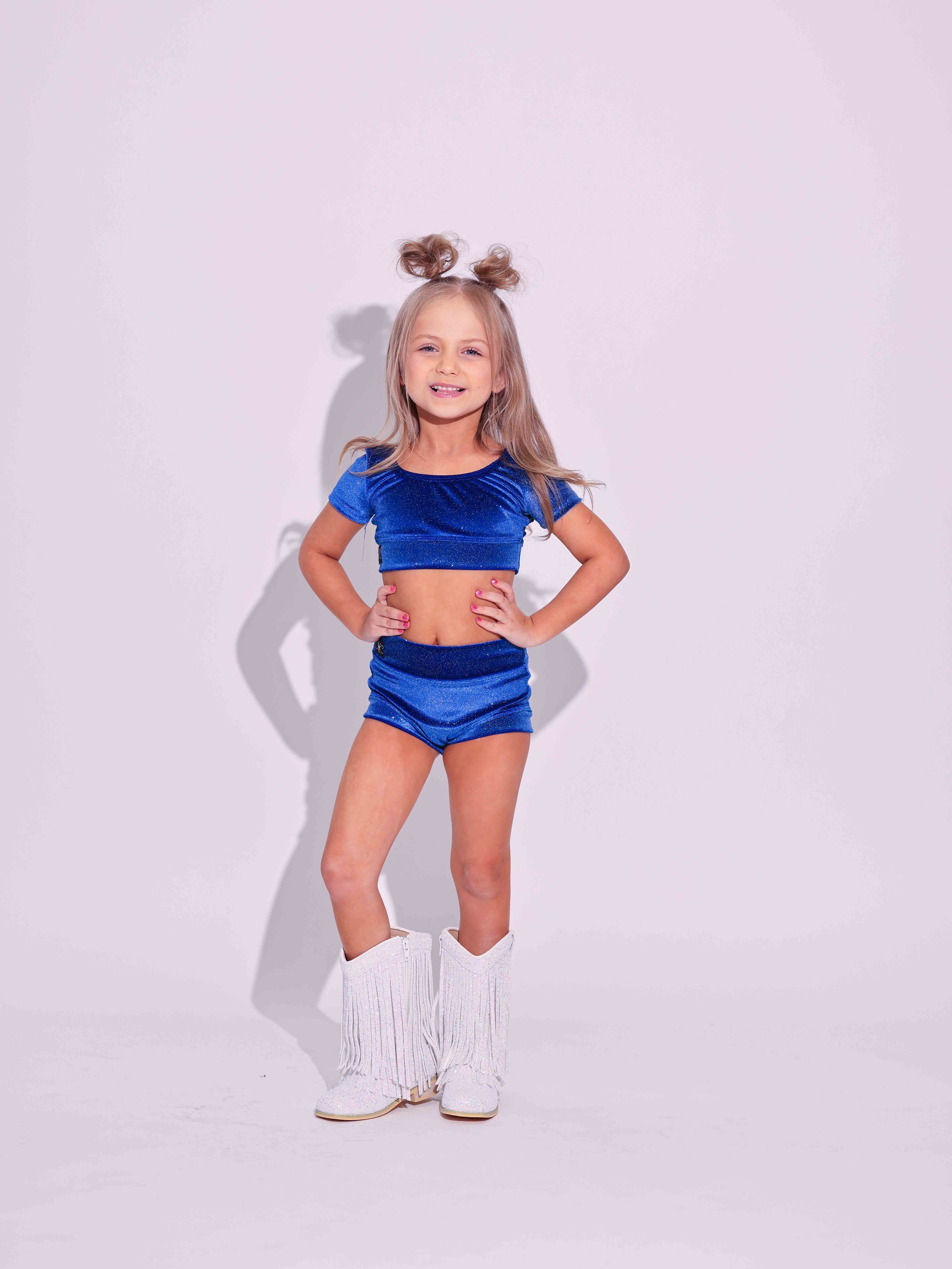 Simple But Cute Exclusive Glitter Velvet Crop Top - Royal Blue - Ready to Ship