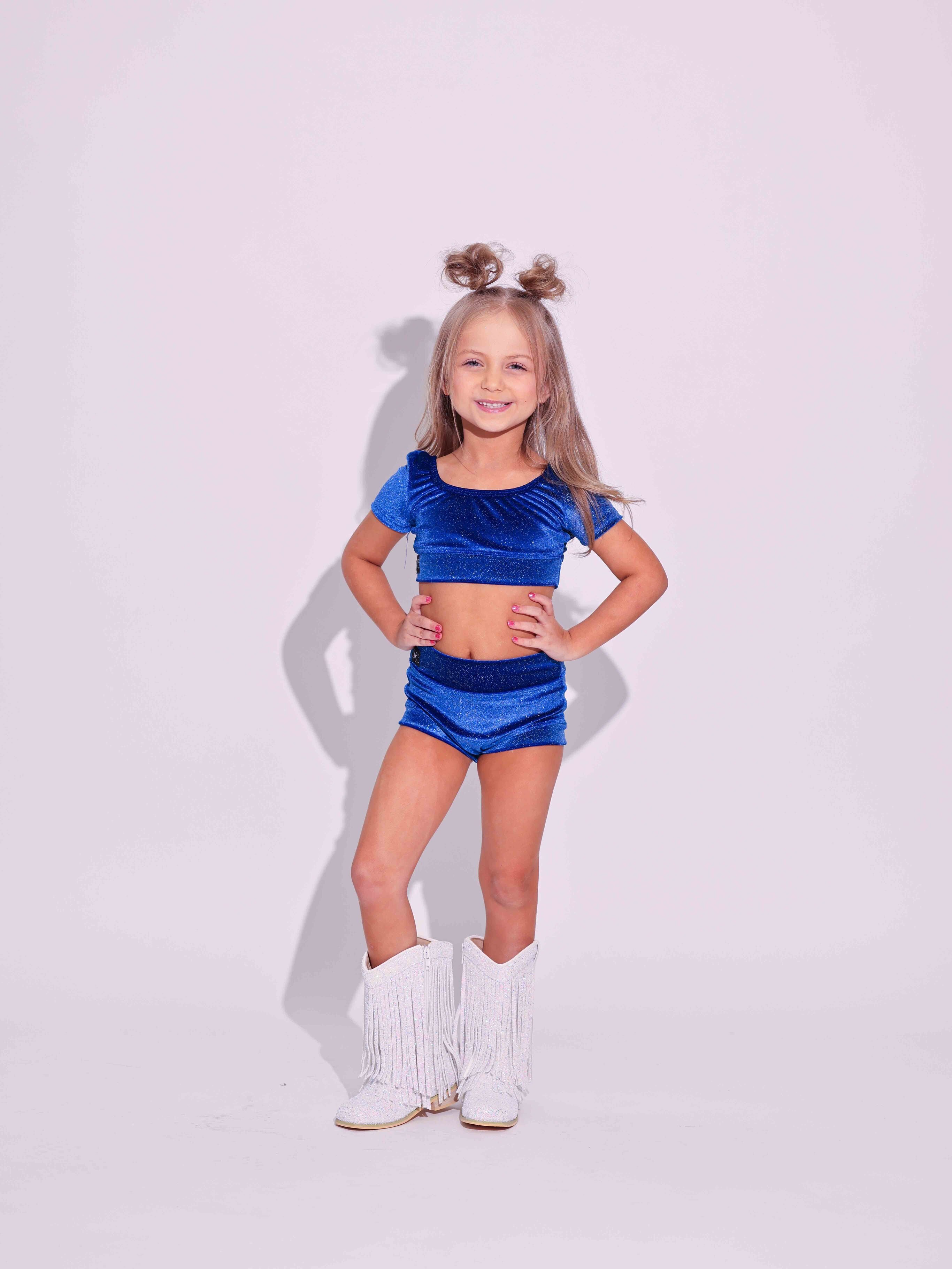 Simple But Cute Exclusive Glitter Velvet Crop Top - Royal Blue - Ready to Ship