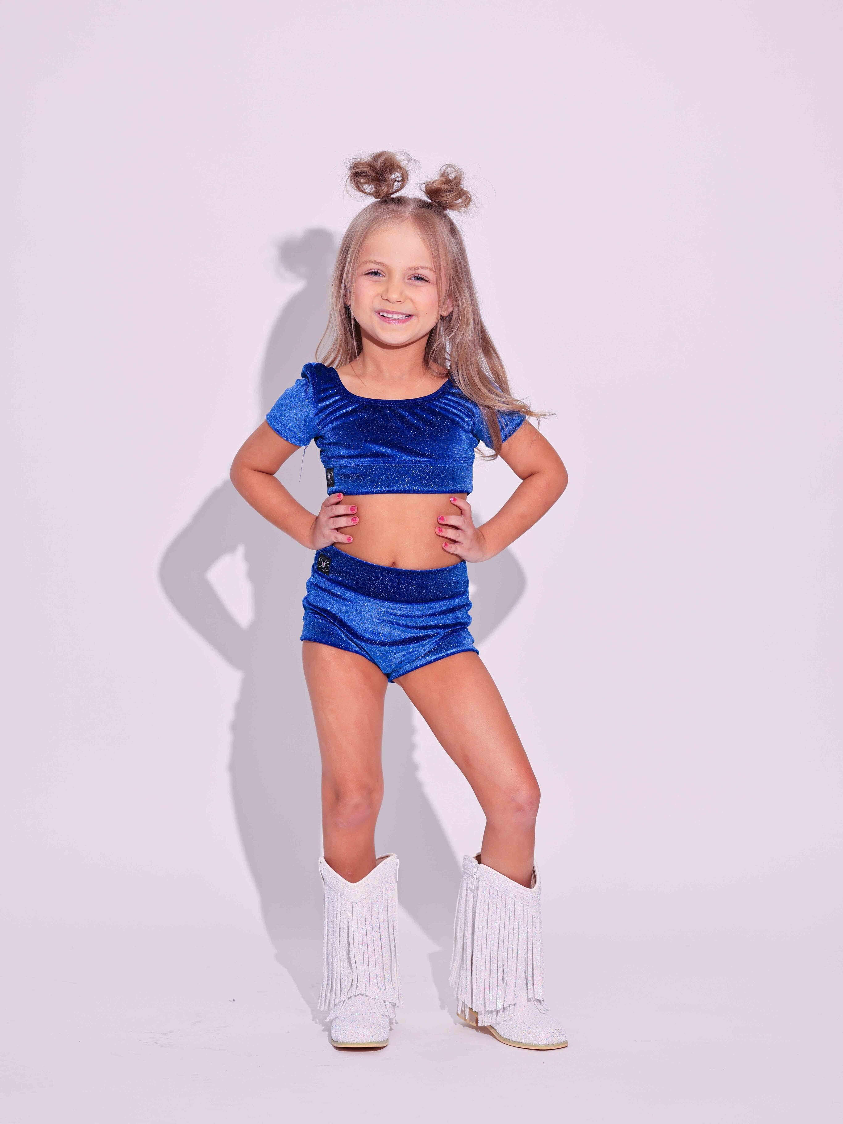 Simple But Cute Exclusive Glitter Velvet Crop Top - Royal Blue - Ready to Ship